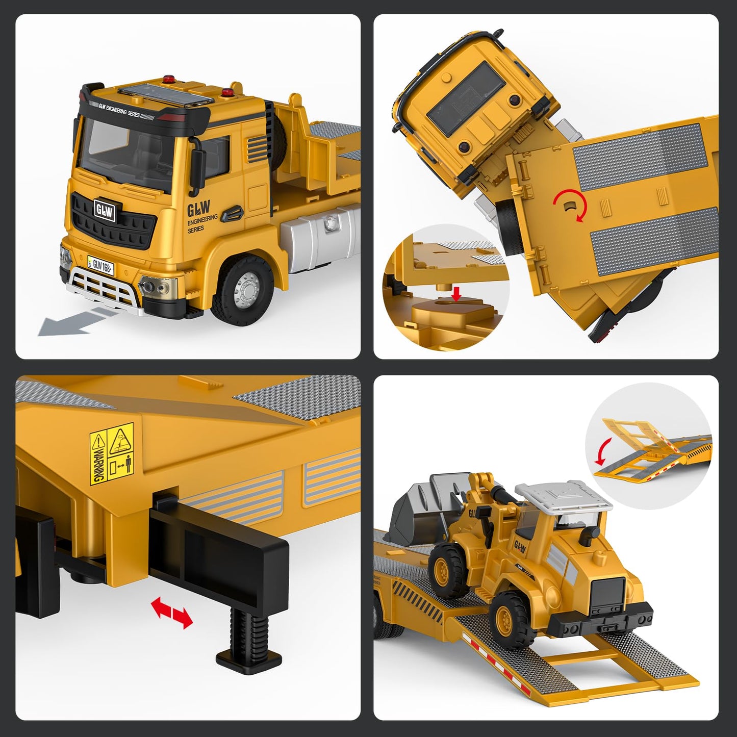 Pupu Pig Kids Toys for 3 4 5 6 7 Years Old Boys, Die-cast Construction Toys Set w/Semi Truck, Excavator, Bulldozer, Alloy Engineering Construction Vehicles Truck Toys w/Lights & Sounds, Model Cars