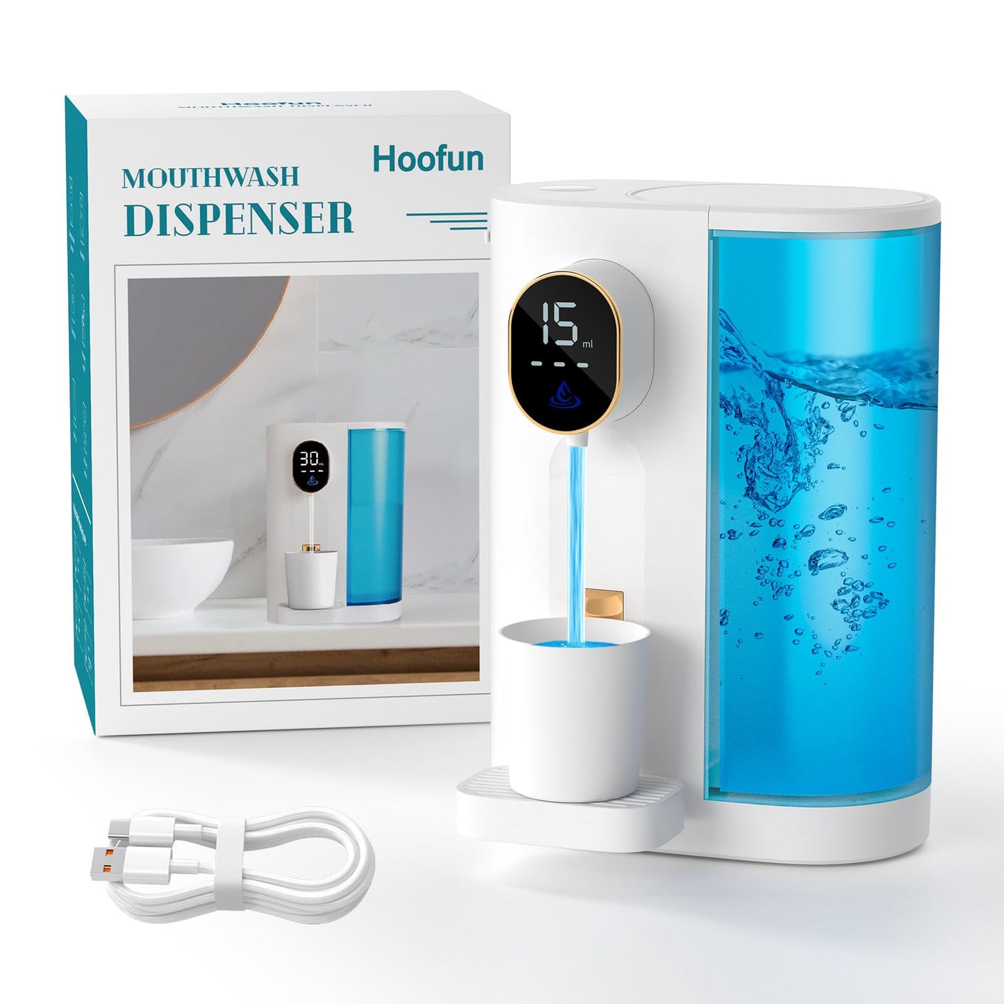 Automatic Mouthwash Dispenser 20.3 oz Touchless for Bathroom, 4 Dispensing Levels, Magnetic Cup, USB Rechargeable, Wall/Countertop, Kids Adults - Bathroom Accessories
