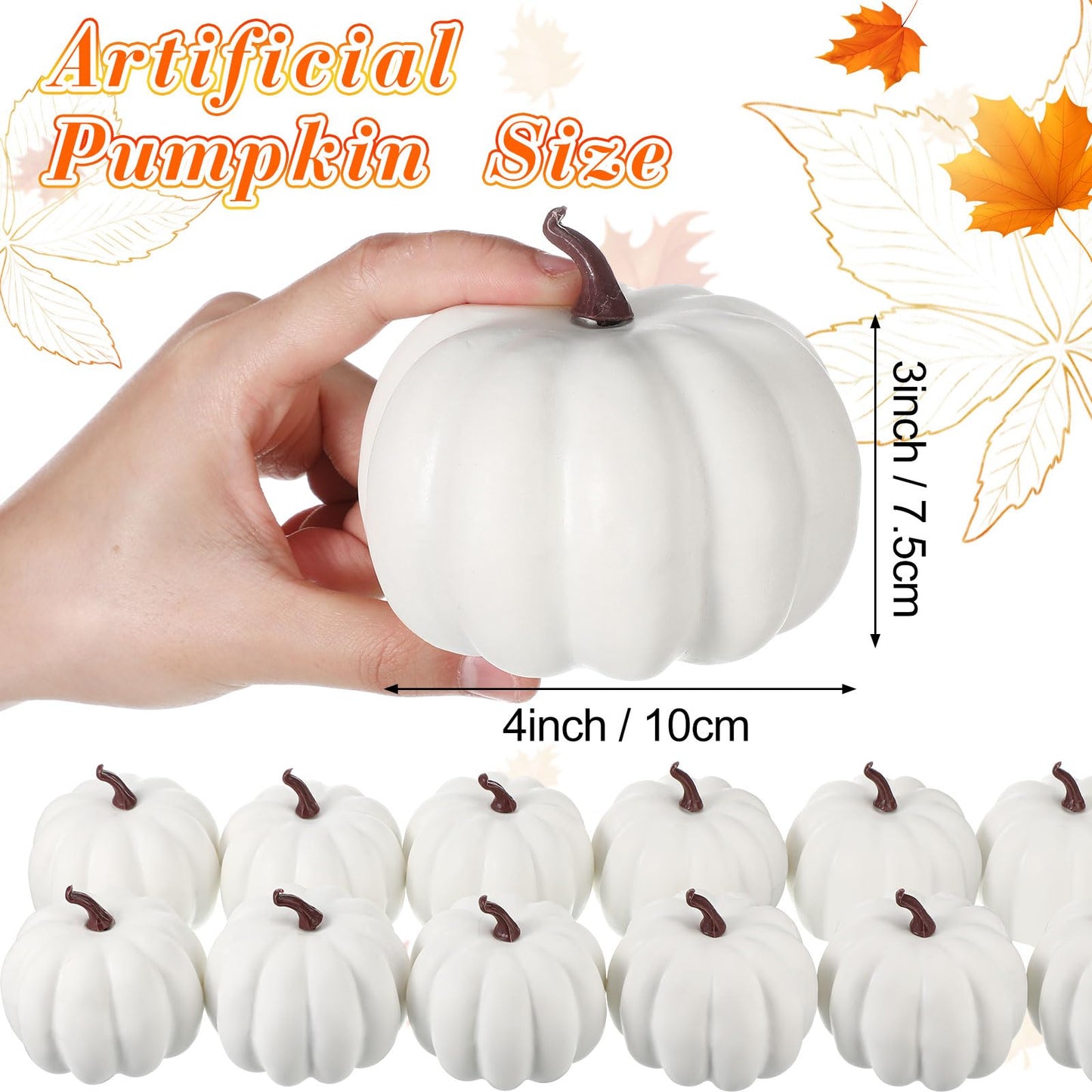 Liliful 24 Pack 4 Inch Fall Harvest White Artificial Pumpkins Crafts Rustic Decorative Pumpkin Foam Pumpkins Decoration for Halloween Thanksgiving Wedding Dining Table Centerpiece Decorating