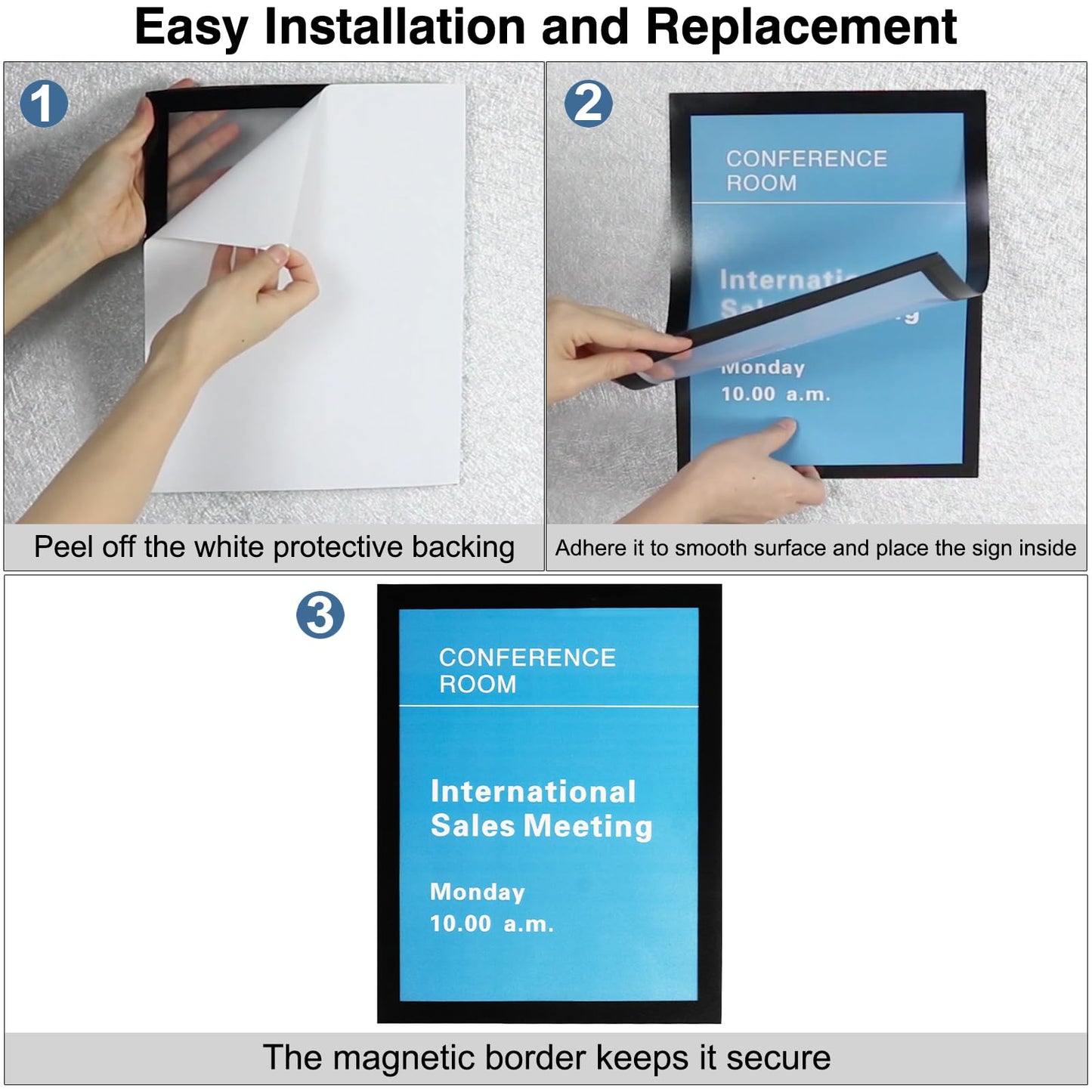 MFoffice Self-Adhesive Magnetic Document Sign Holder 8.5X11'',Black,Pack of 10