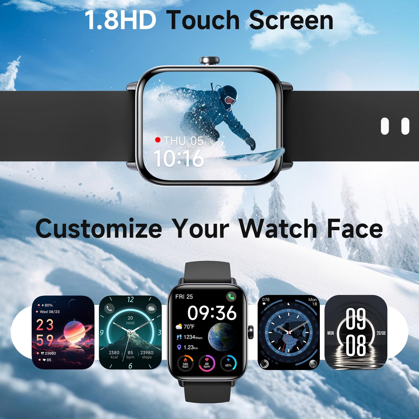 Smart Watches for Men Android & iPhone, Alexa Built-in, Fitness Tracker with Answer/Make Calls, IP68 Waterproof Fitness Watch,Heart Rate, Sleep, SpO2 Monitor,Smartwatch for Android iOS (Black, 1.8)