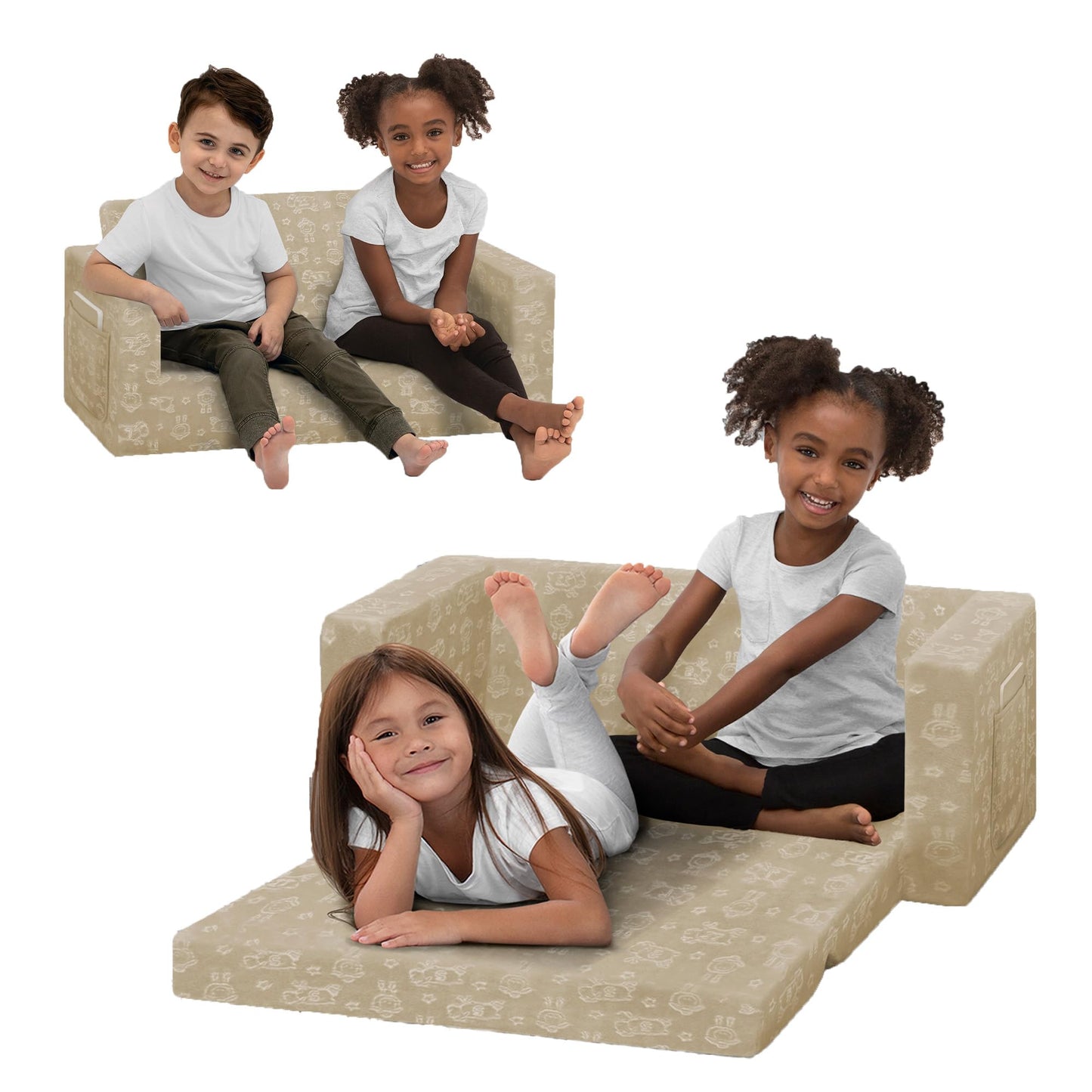Delta Children - Serta Perfect Sleeper Kids 2-Seater Sofa, Convertible 2-in-1 Flip Open Toddler Couch Sleeper, Foam Chair for Playroom & Bedroom, Bed Lounger, Comfy Play Sleeping Lounge Chair, Cream