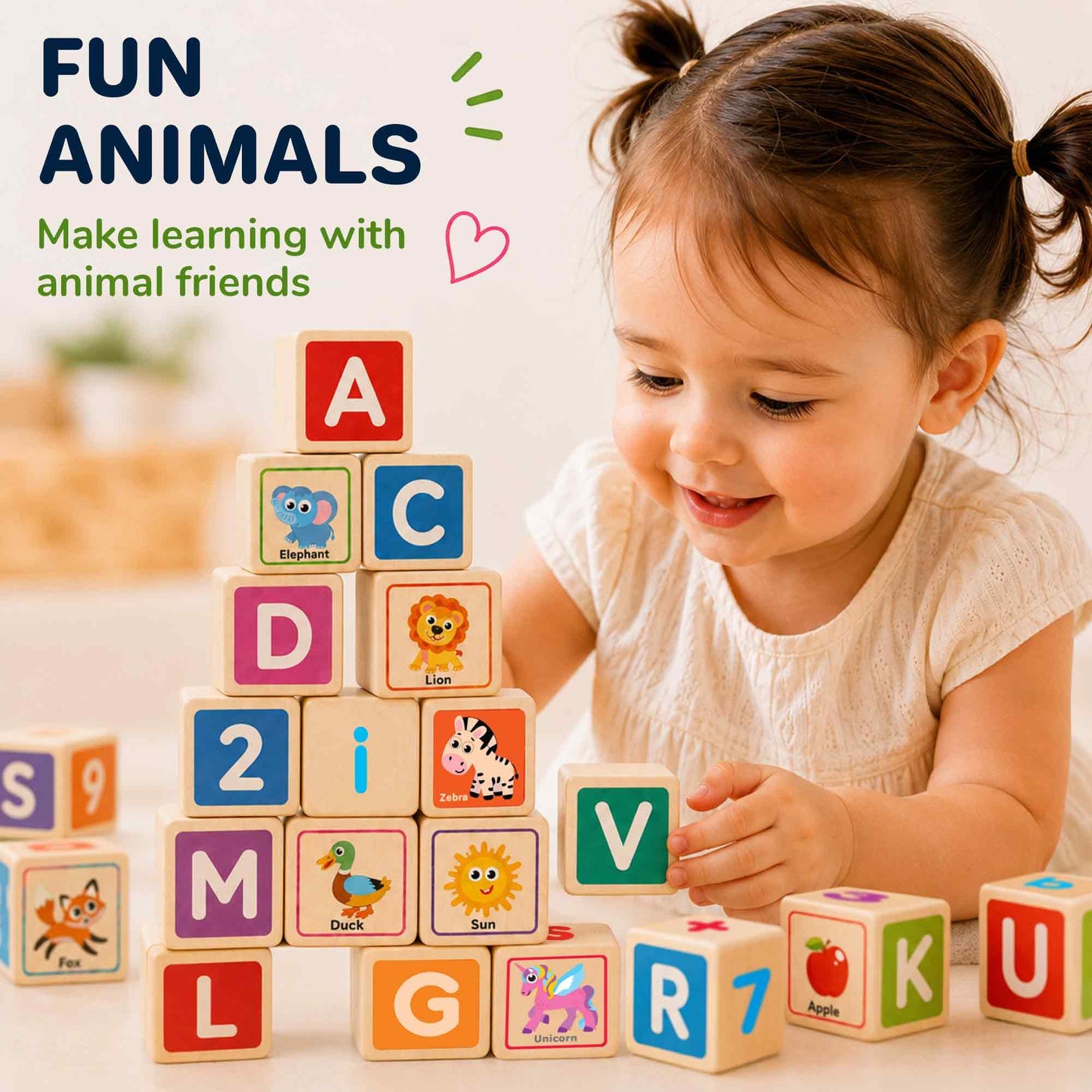 QUOKKA Wooden Blocks for Toddlers 1-3 - 26 ABC Learning Baby Blocks for Kids 3-5 Year Olds Stacking Alphabet Wood Toys 2-4 yo - Educational with Letters Numbers