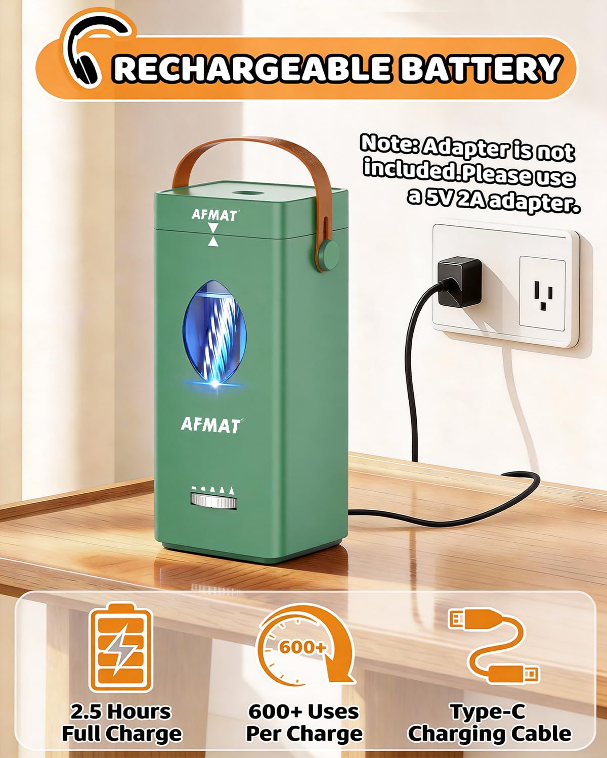 AFMAT Electric Pencil Sharpener, Rechargeable & Cordless, Fully Automatic Pencil Sharpener for Classroom, Auto in & Out, 5 Sharpness Modes, Heavy Duty Sharpeners for 6-12mm No.2/Jumbo Pencils PSC7
