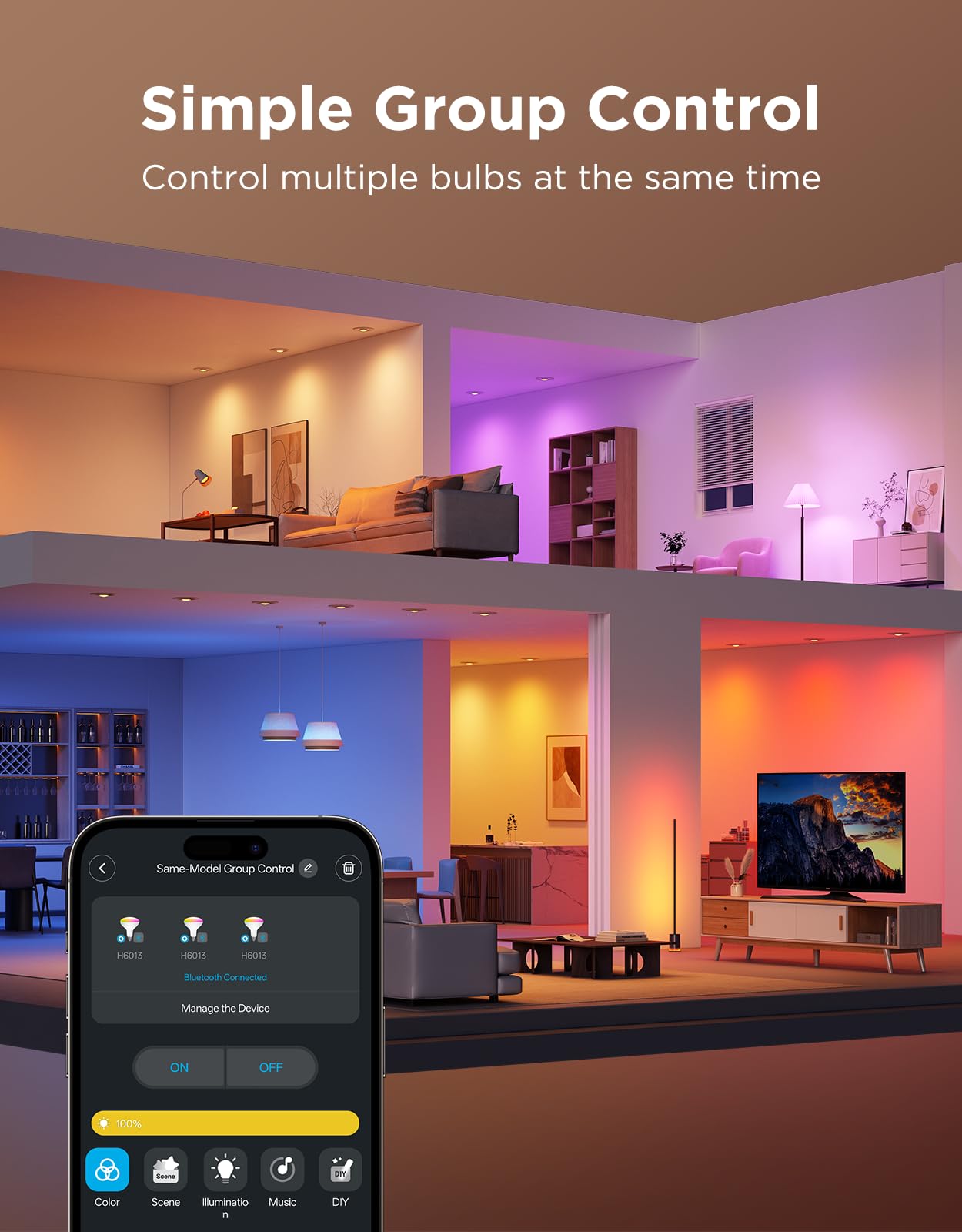 Govee BR30 Smart Light Bulbs, Works with Matter, Alexa and Google Assistant, LED Light Bulb, WiFi RGBWW Color Changing Flood Light Bulbs, Recessed Can Light Bulb, 2.4Ghz only, 850 Lumen, 6 Pack
