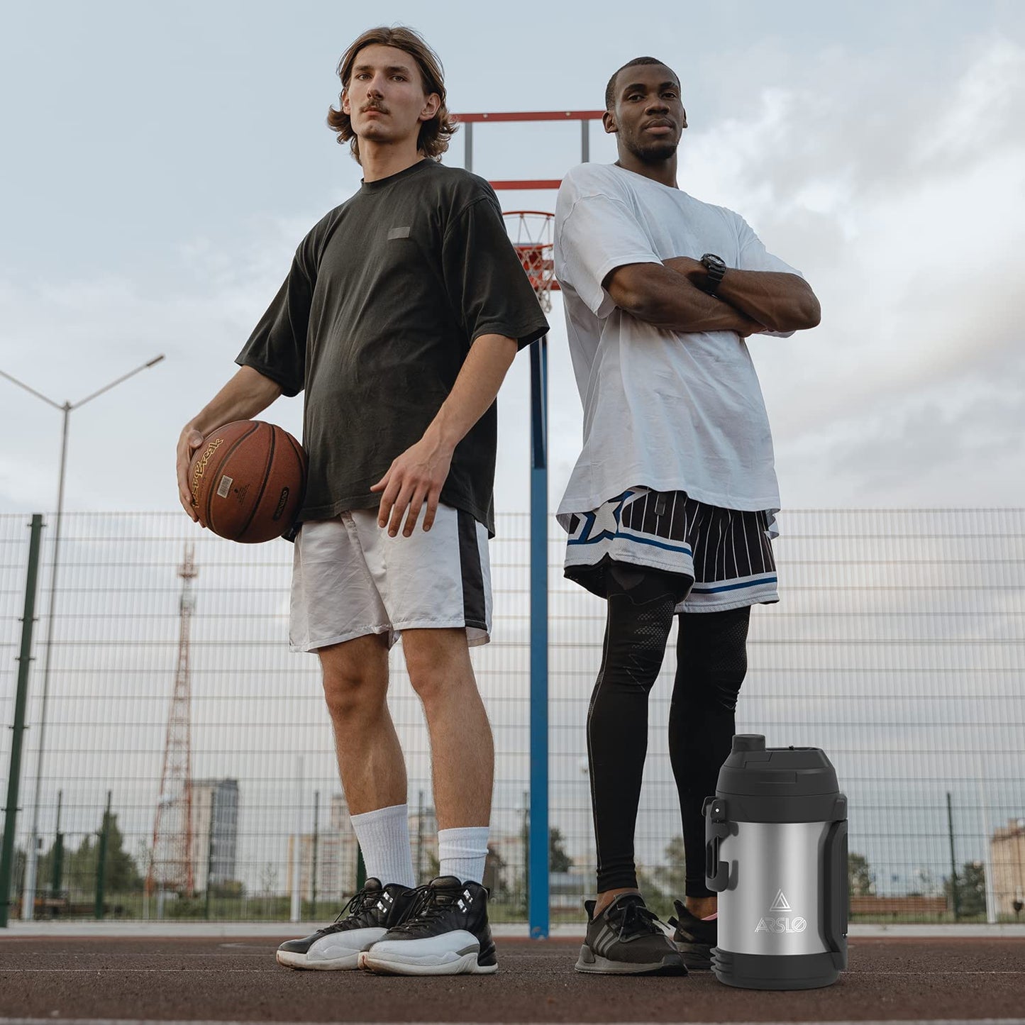 Arslo Sports Water Jug - Gallon Water Bottle - Large Insulated Stainless Steel Bottle for Gym, Workouts, Basketball, Football, Soccer - Keep Water Cold for Up To 24 Hours - 108 Ounce (Black)
