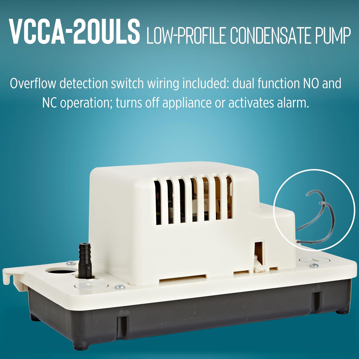 Little Giant VCCA-20ULS 115-Volt, 60 Hz, 1/30 HP, 80 GPH Low-Profile Automatic Condensate Removal Pump with Safety Switch, White/Black, 554201101