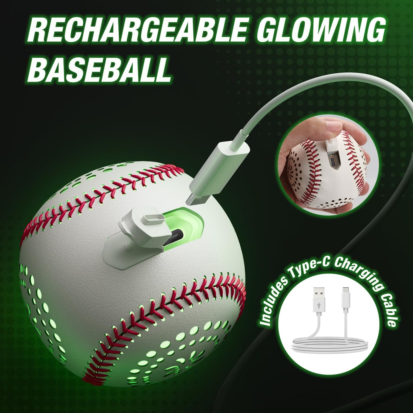 HYES Kids Baseball Glove with Light Up Baseball/LED Rechargeable, 9 Lighting Modes Official Size Leather Weighted Glow Baseballs for Day Night, Sport Toys Games Gifts for Youth Boys