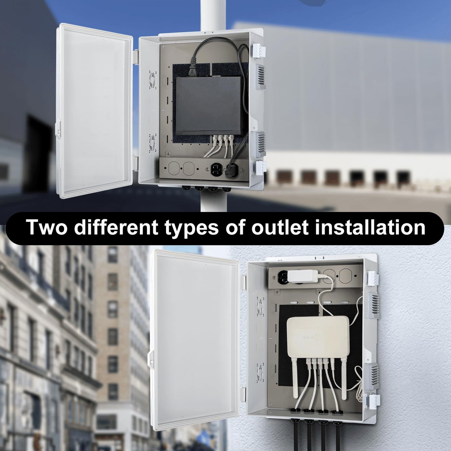 Namunanee Outdoor Electrical Junction Box with High Power Outlet, 16"H* 12"L* 5.9"W, ABS Water Resistant Enclosure with Internal Mounting Panel & Hinged Cover.