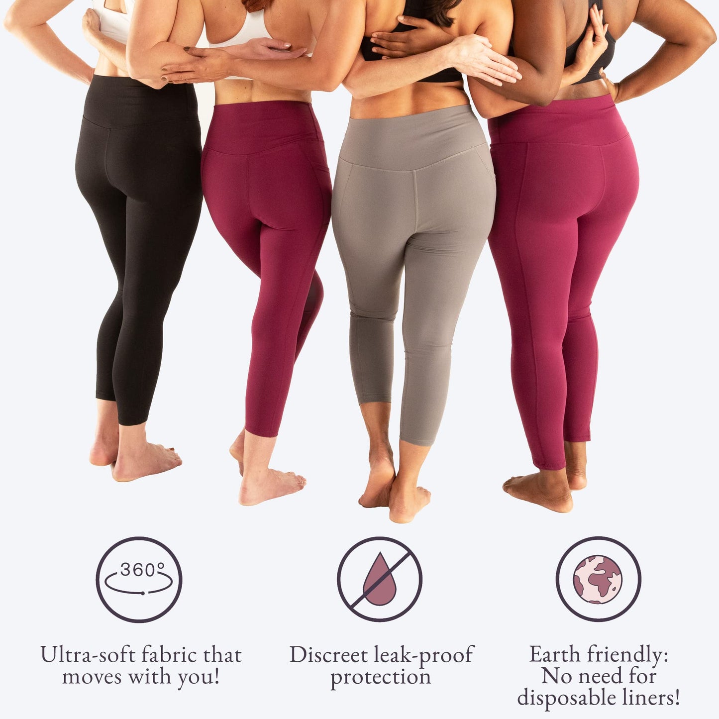 LUMANA Leakproof Womens Leggings: Bladder Control Athletic Bottoms - Leggings with Pockets Designed with Built-in Bladder Leakage Pads for Women, 22" Inseam (Plum, 3X)