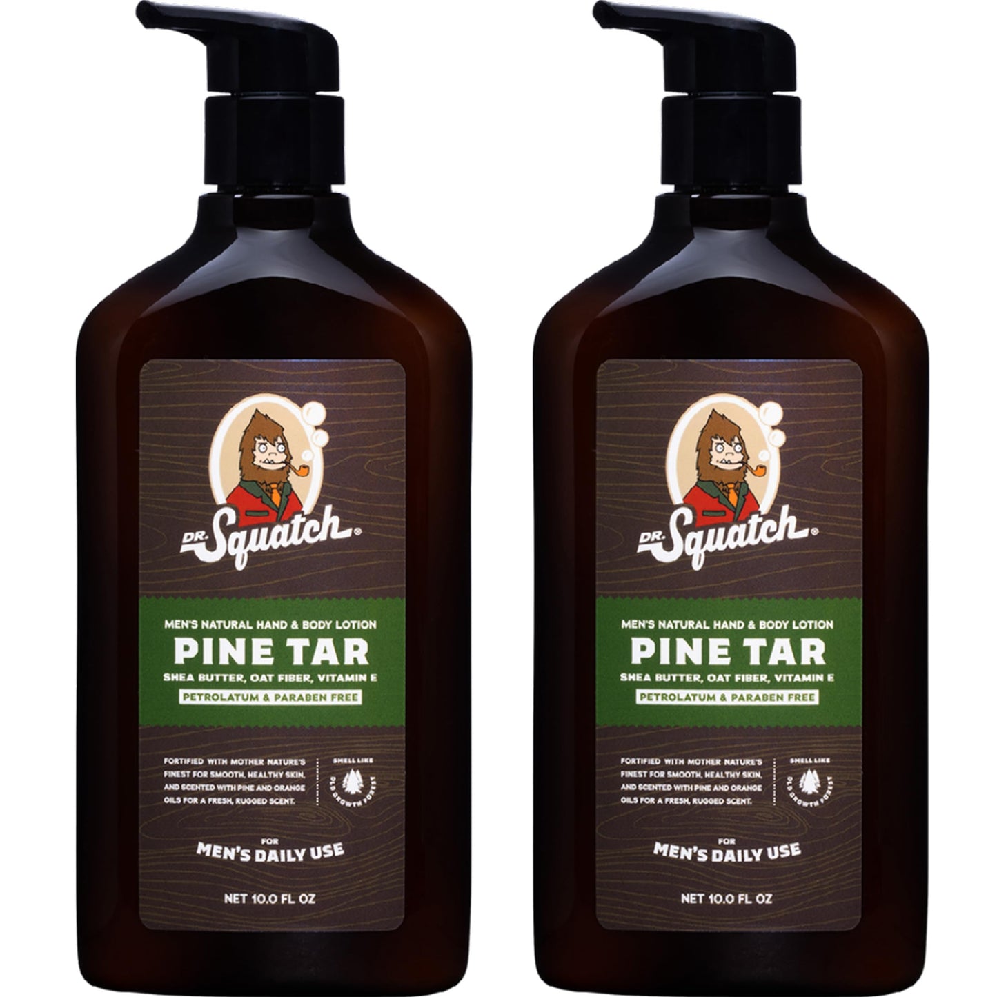 Dr. Squatch Men's Non-Greasy Natural Lotion - 24-hour moisturization hand and body lotion - Made with Shea Butter, Coconut Oil, and Vitamin E - Pine Tar (2 Pack)