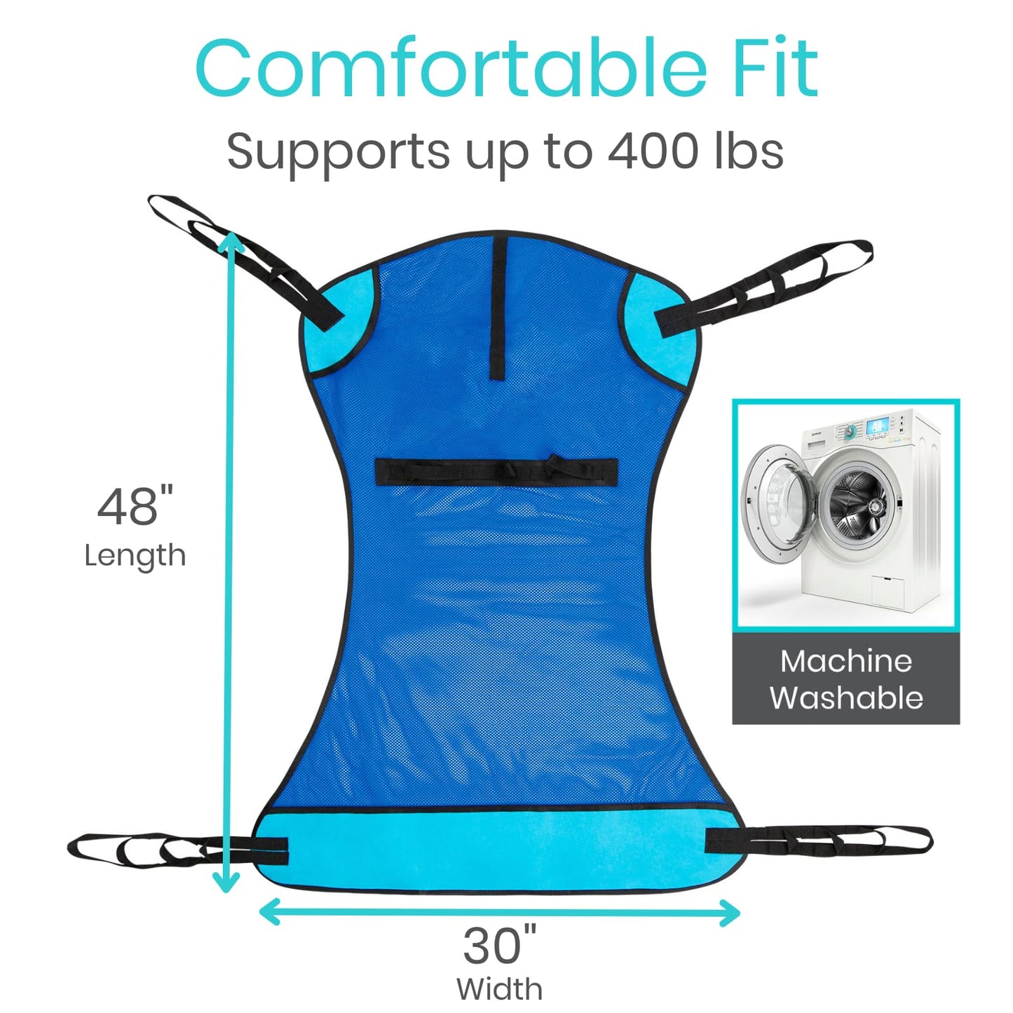 Vive Patient Lift Sling - Full Body Mesh Sling for Showering & Home Use - Transfer Sling for Elderly & Disabled - Patient Transfer Blanket & Lift Pad Assist Device for Bed Positioning & Lifting