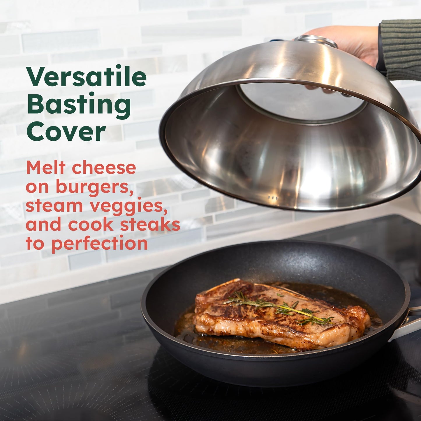 Family Counter Basting Cover for Griddle with Thermometer and Glass Top, 12-Inch Stainless Steel Melting Dome with Steam Vent for BBQ and Grilling on Flat Top, Blackstone Griddle Accessories