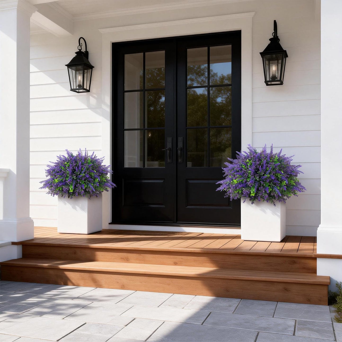 2 Sets Artificial Eucalyptus & Lavender Topiary Trees for Front Door - Faux Lavender Potted Topiary Trees, UV Resistant Fake Outdoor Plants for Farmhouse Porch Garden Decor