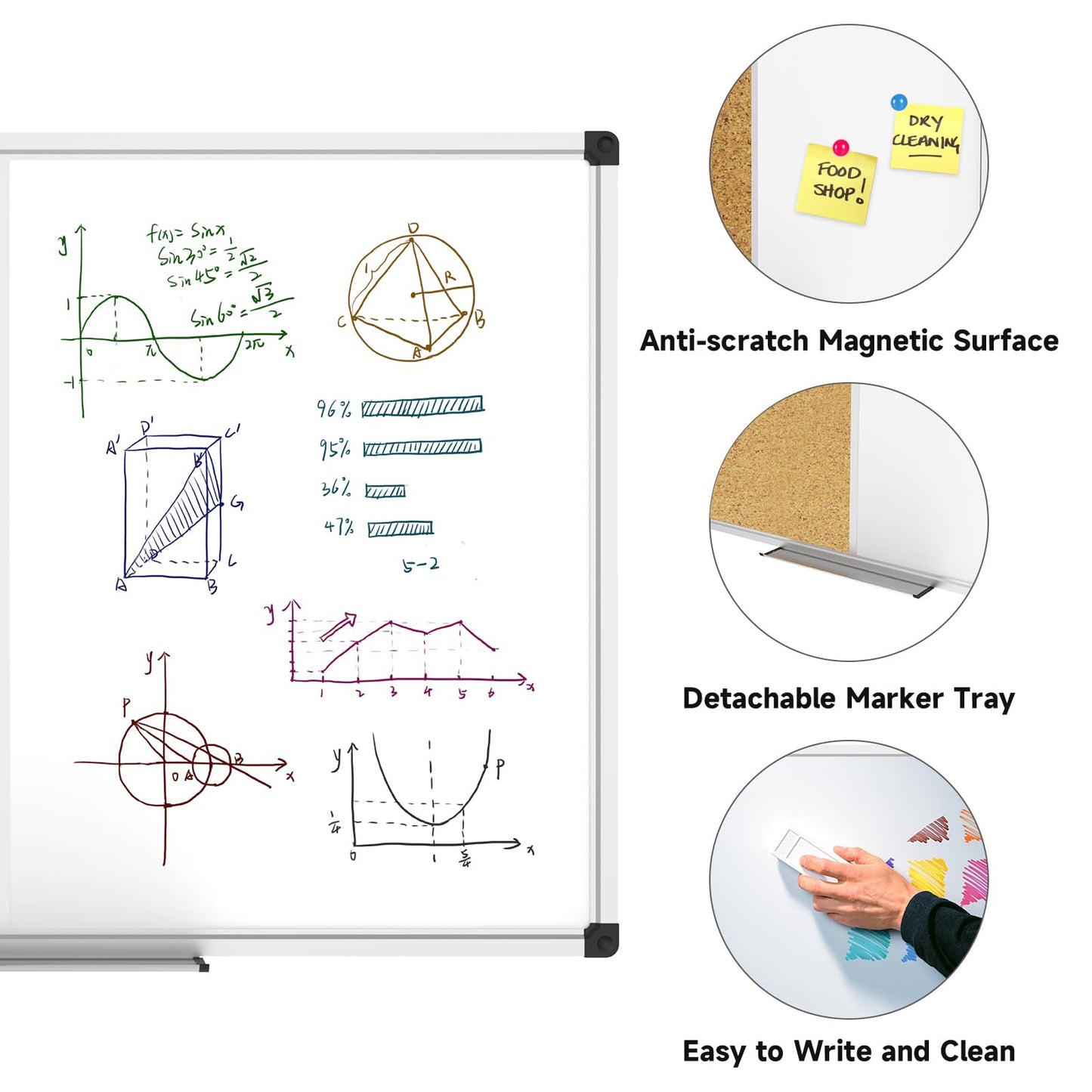 XBoard Magnetic whiteboard 36 x 24 - Combo Whiteboard Dry Erase Board Cork Board 36 x 24