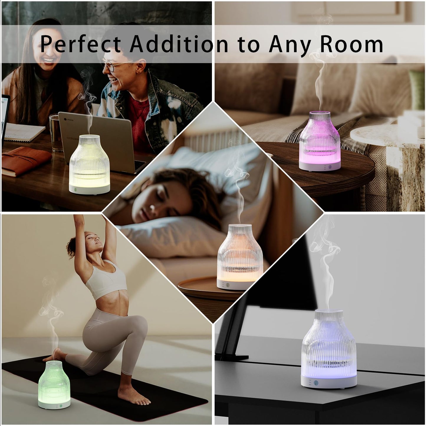 SOICARE Elegant Glass Reservoir Essential Oil Diffuser 200ML, One Button Control Glass Diffuser with Rainbow Colors for Home Office Bedroom Gift
