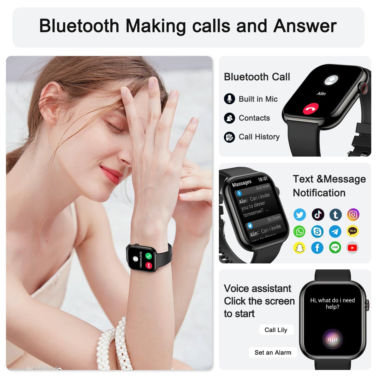 Smart Watch for Men Women Fitness: Waterproof Make/Answer Call Smart Watches for Men Digital Mens Watches Running Step Tracker Smartwatch Android Phones iPhone Samsung Compatible Heart Rate Monitor