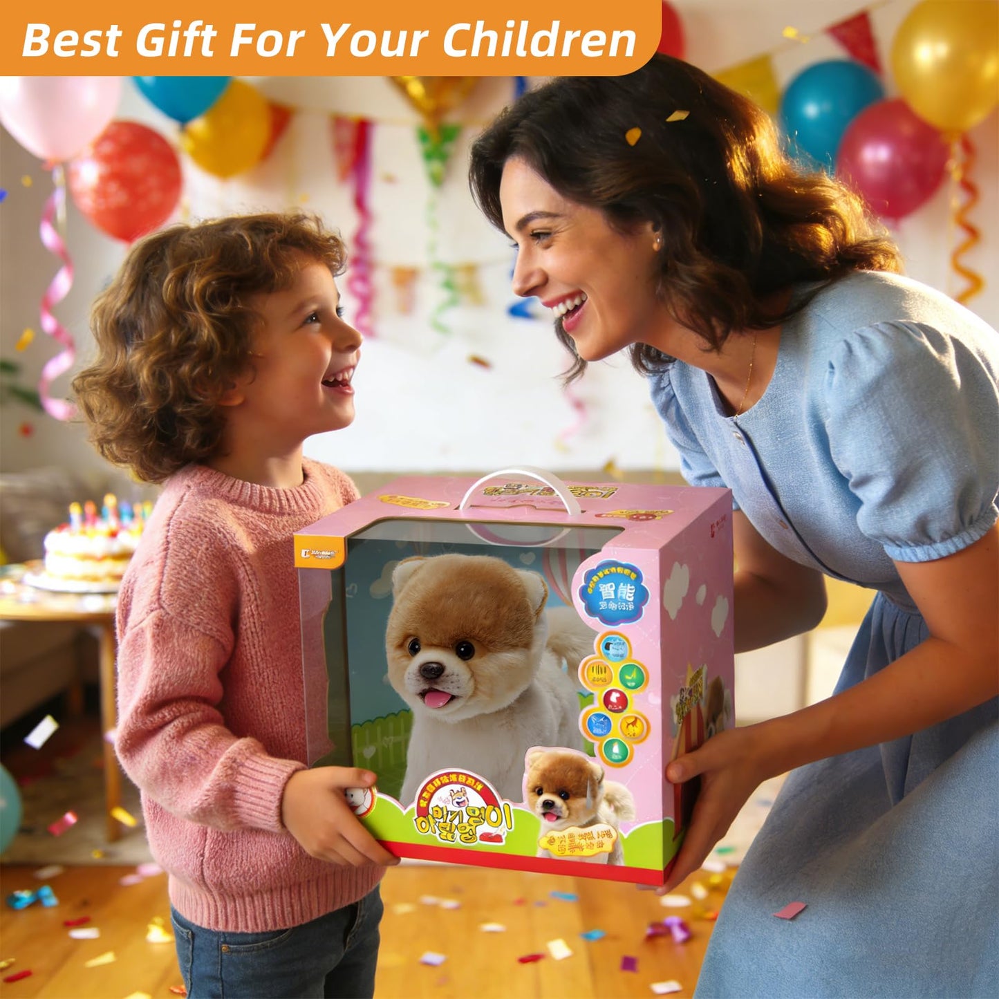 CU-MATE Plush Interactive Pomeranian Dog-Realistic Puppy Electronic Toy Dog with Walking/Barking/Wagging Tail/Talking- Robotic Pet Toy Present for Toddler Girls Boys
