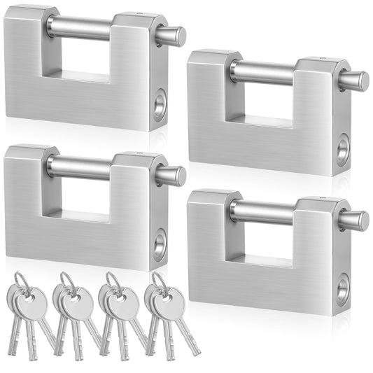 Blulu 4 Pack Shipping Container Locks Stainless Steel D-Shaped Padlock with Keys Heavy Duty Lock for Garage Door, Storage Unit, Motorbike, Shed & Garage, Silver