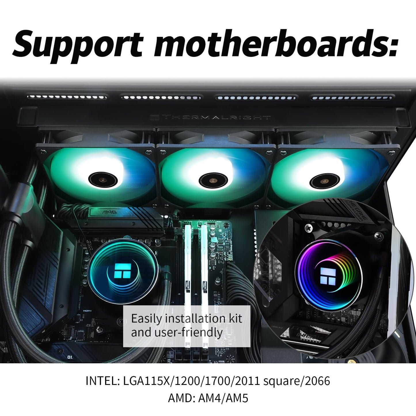 Thermalrlght Frozen Notte 360 Black ARGB v2 Water Cooling CPU Cooler, 360 Black CPU Cooler Specifications, 3 PWM Fans,S-FDB V2 Bearings,Suitable for AMD/AM4 AM5,Intel LGA 1700/1150/1151/1200/2011