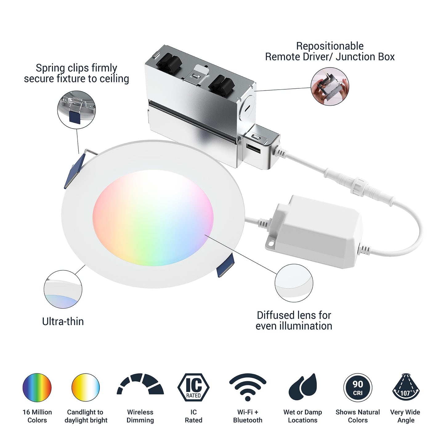 HALO 4” Smart Wi-Fi Slim Canless Recessed LED Downlight Powered by WiZ Pro, Dimmable Full Color with Smart Home Integration - HLB4069WZRGBWMWR