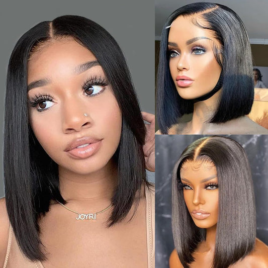 5X5 Bob Wig Human Hair Lace Front Wigs Human Hair Pre Plucked Transparent Glueless Wigs Short Bob 150% Density (5x5 Straight Bob Wig Black Color, 14 Inch)