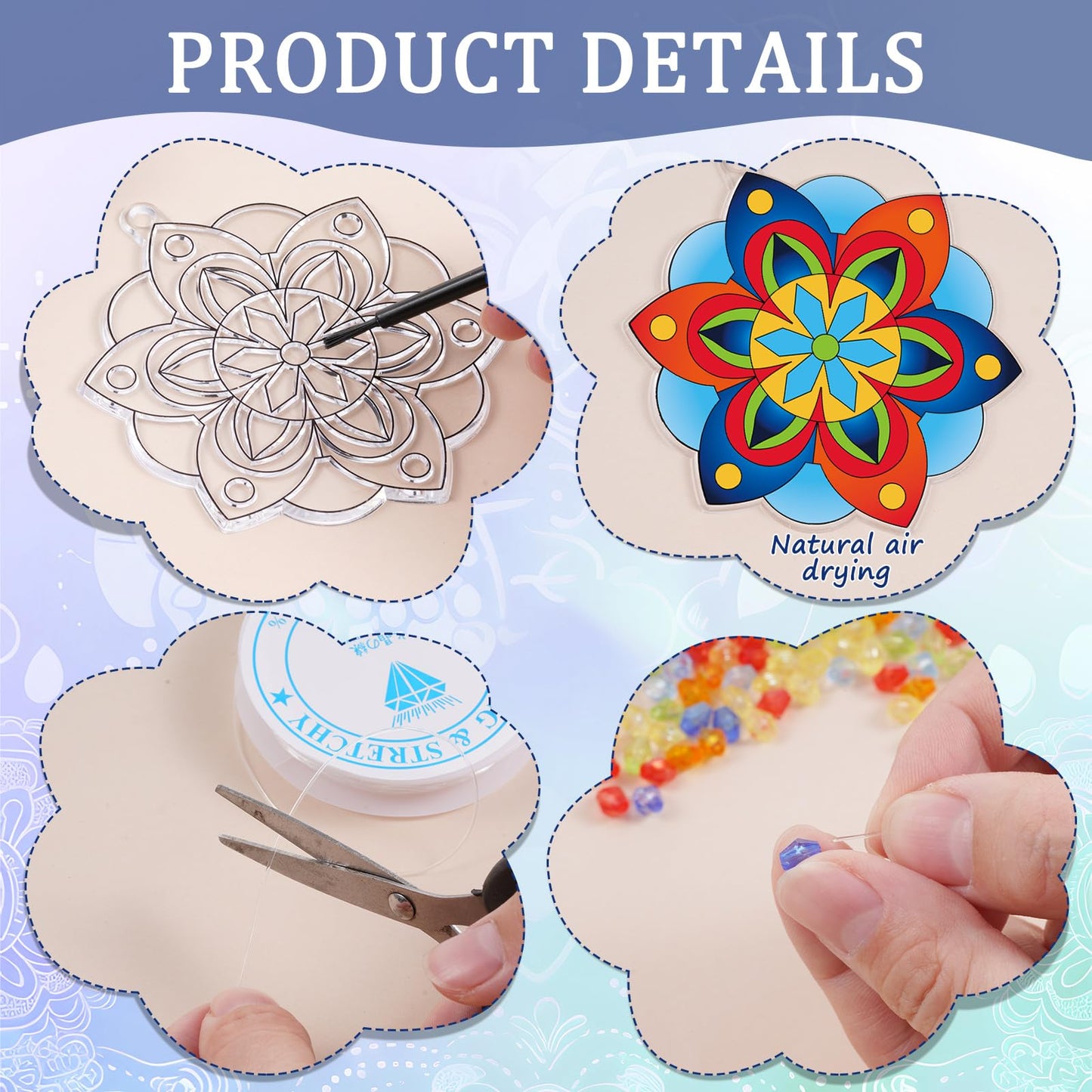 Dunzoom 30 Set Mandala Suncatchers Kits Mandala Flower DIY Suncatchers Craft Kits Make Your Own Paint Ornaments for Classroom Art Craft Summer Sun Catchers Party Favors