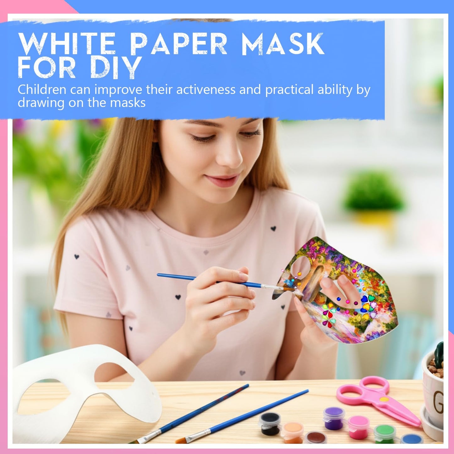 Leyndo 24 Pack Paper Mache Mask Masquerade Mask and Gem Stickers Mardi Gras Blank to Decorate Self Adhesive Sticker White Craft