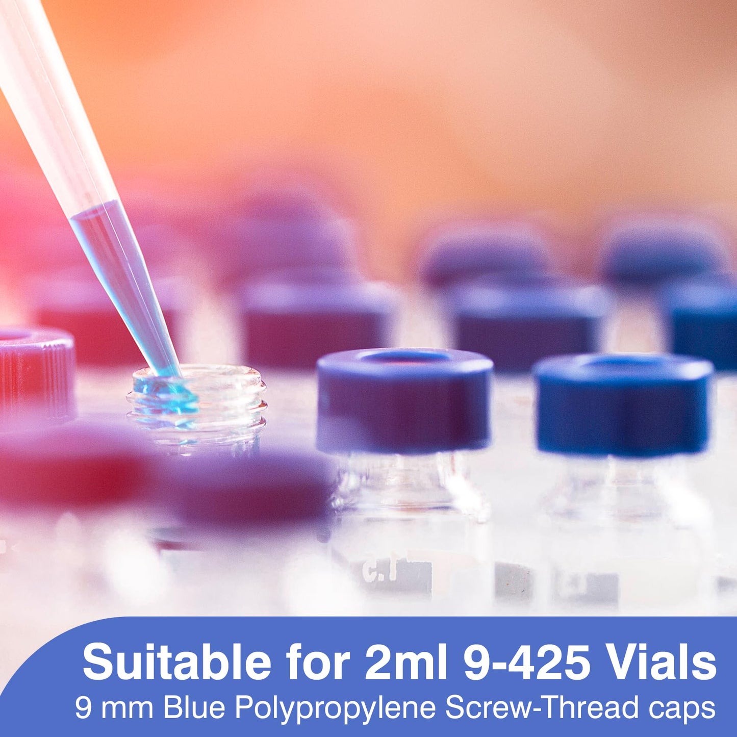 ALWSCI 1000PCS Blue 9-425 Open Top Ribbed Screw Cap, 2 ml HPLC Vial Caps, Pre-Slit 9 mm Blue PTFE/White Silicone Liner