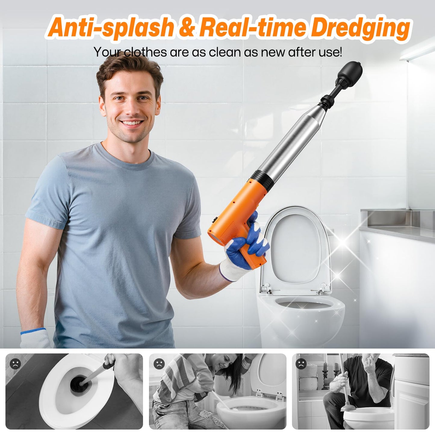 Electric Toilet Plungers for Bathroom,4 in 1 Toilet Unclogger,Auto-Inflation Toilet Plunger Clog Remover Get Instant Result,High Pressure Toilet Plunger Heavy Duty for Washbasin,Sinks,Floors Drain