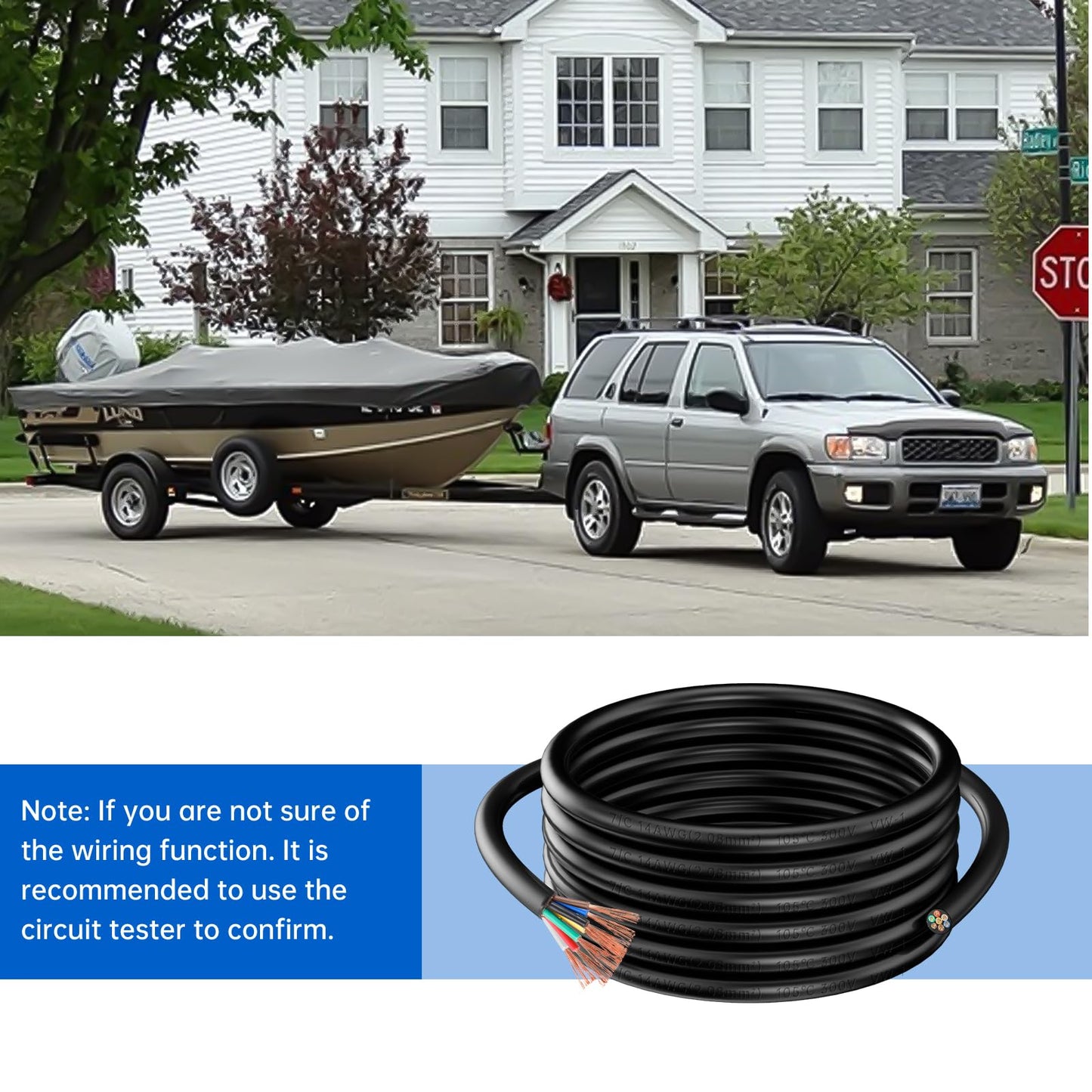 Gubrdfrsod 14 Gauge 30 FT 7 Way Trailer Wire Pure Copper Heavy Duty 7 Pin Trailer Wiring Harness Round 7 Wire Trailer Cable 30 FT 14 AWG 7 Conductor Trailer Cord for Rv Camper Truck