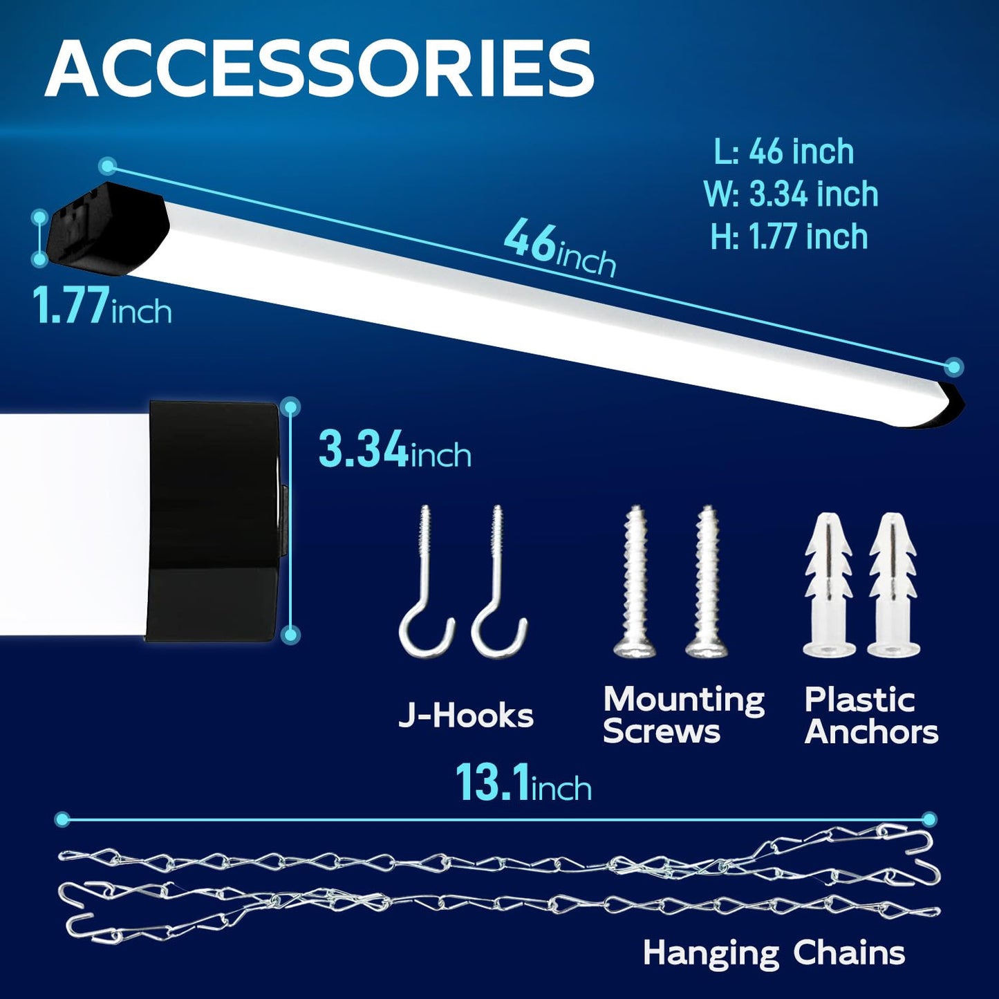 hykolity 4FT 120W LED Shop Light Linkable, 13000lm(400w Equivalent), 5000K Utility Shop Lights for Garages, Workshops, Basements, Hanging or FlushMount, with Power Cord and Pull Chain, ETL, 2 Pack