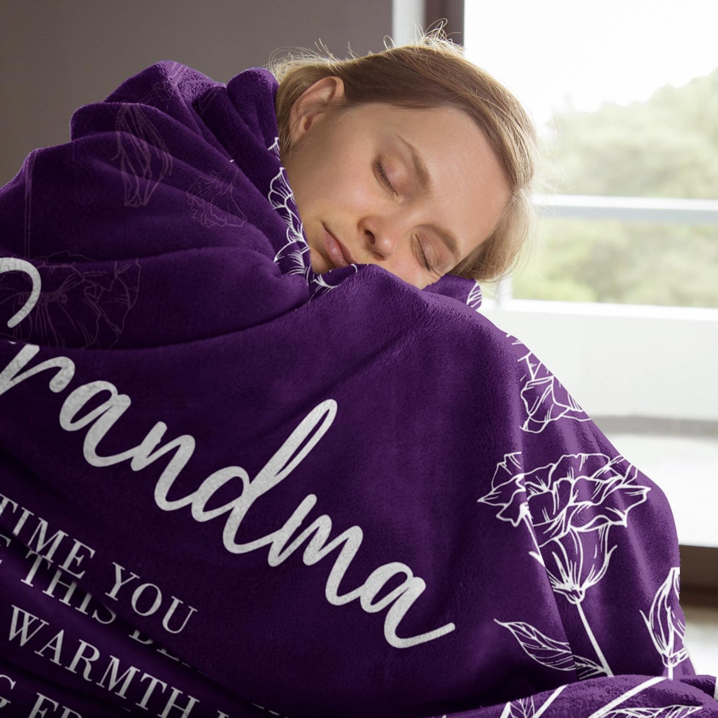 Grandma Gifts, Birthday Gifts for Grandma from Grandkids, to My Grandmother Soft Throw Blanket for Christmas Mothers Day 60" x 80", Purple