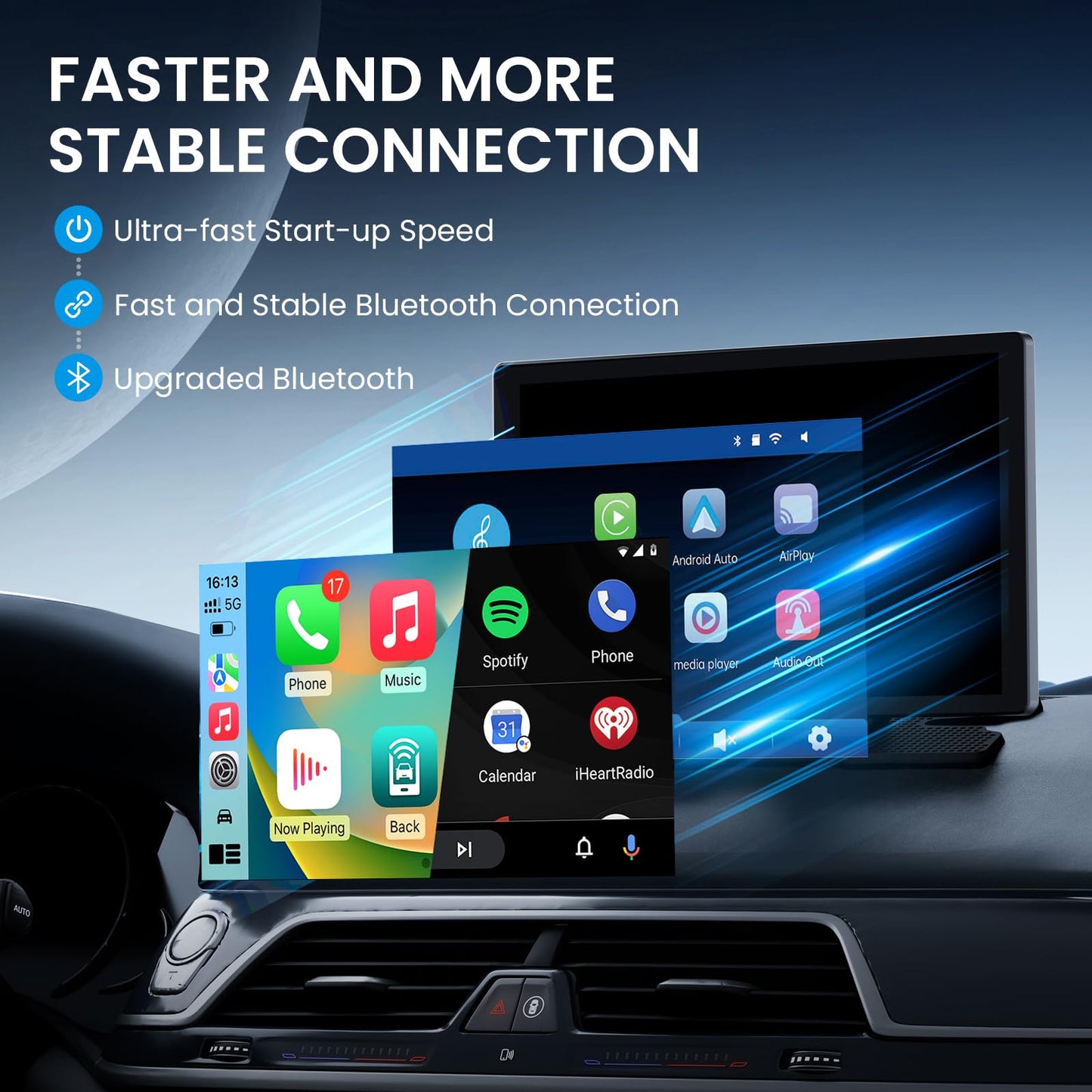 TECXERLLON 9.0" Wireless CarPlay Screen for Car, Android Auto Screen for Car with Backup Camera, Portable Touchscreen car Stereo with GPS Navigation/Mirror Link/Voice Control/Bluetooth/FM/AUX