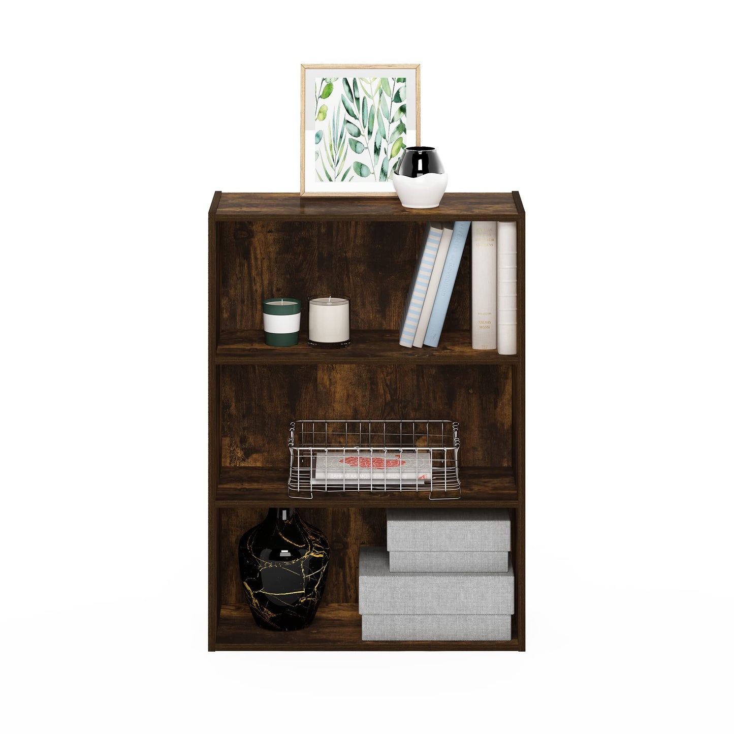 Furinno PASIR Book Shelf, 3-Tier Bookshelf, Storage Shelves Bookcase, 9.7 x 23.7 x 31.5, for Living Room, Bedroom, Home Office, Amber Pine