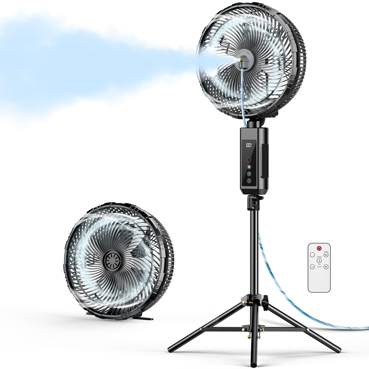 Misting Fan Portable, 20000mAh 12-Inch Outdoor Misting Fan for Patios Outside, 2 In 1 Pedestal & Tabletop Oscillating Fans with Misting Kit, Rechargeable Cooling Fans with Remote/Mist/7 Gear/Timer