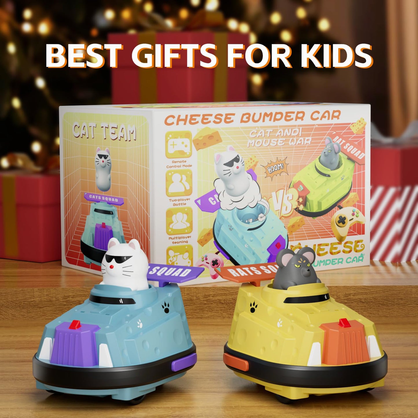 deependo 2 Pack Remote Control Car, RC Ejecting Bumper Car for Kids, Cat and Rat War Cheese Bumper Car, Car Toys for Ages 5-7, Christmas Birthday Gifts Toys for 3 4 5 6+ Year Old Boys Girls