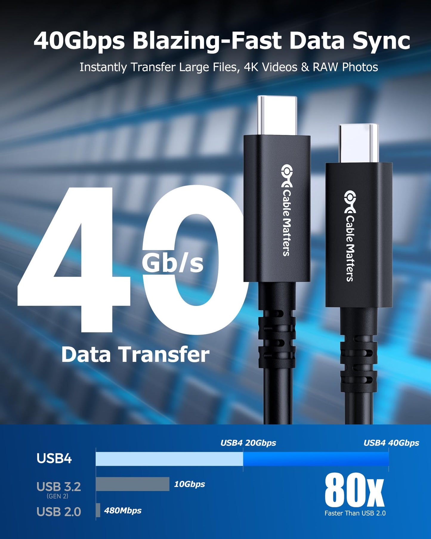 Cable Matters 40Gbps Active USB4 Cable 9.8 ft / 3m, Supports Up to [8K@60Hz / 4K@240Hz Video, 100W Charging, 40Gbps Data Transfer] Compatible with Thunderbolt 4, VR Headset, MacBook, XPS, Surface Pro