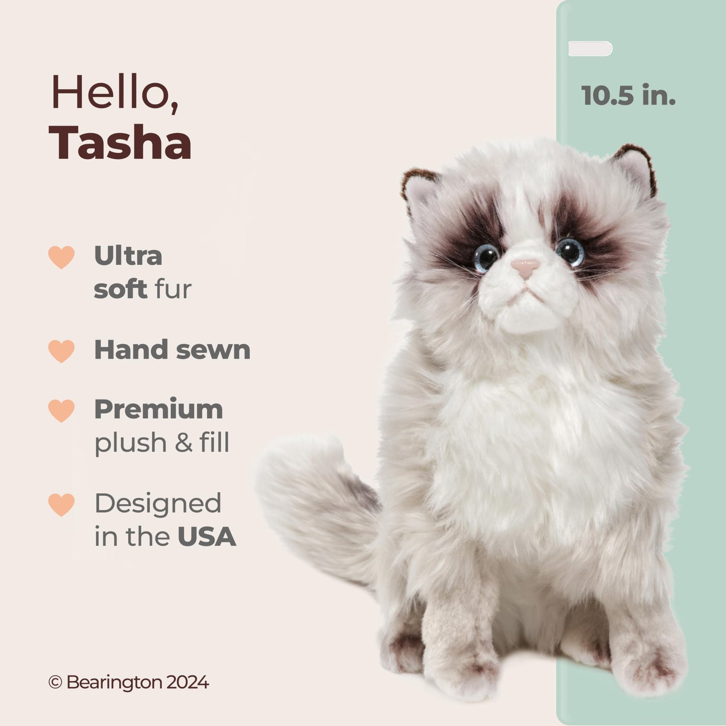 Bearington Collection Tasha Himalayan Realistic Cat Stuffed Animal - 10.5 in Soft Fur - Kitten Plush Toy for Kids