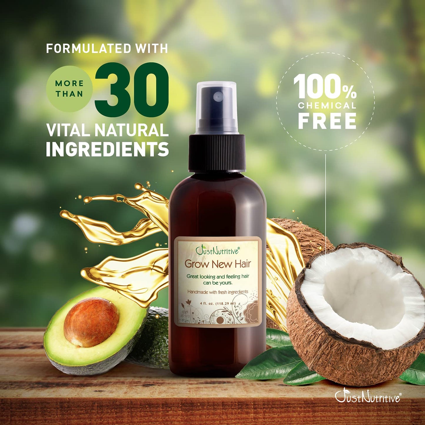 Grow New Hair Treatment | Hair Regrowth Oil | Natural Hair Care | Hair Growth Treatment For Men and Women | Just Nutritive | 4 Oz