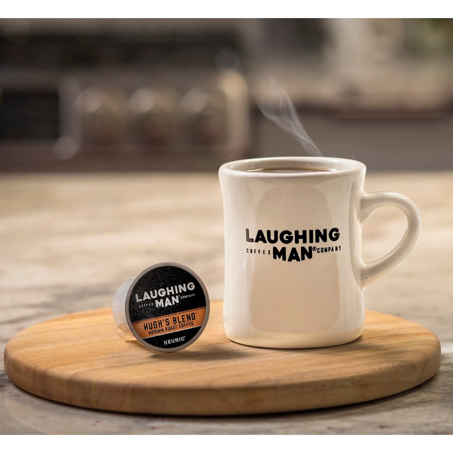 Laughing Man Hugh's Blend Keurig Single-Serve K-Cup Pods, Medium Roast Coffee, 60 Count (6 Packs of 10)