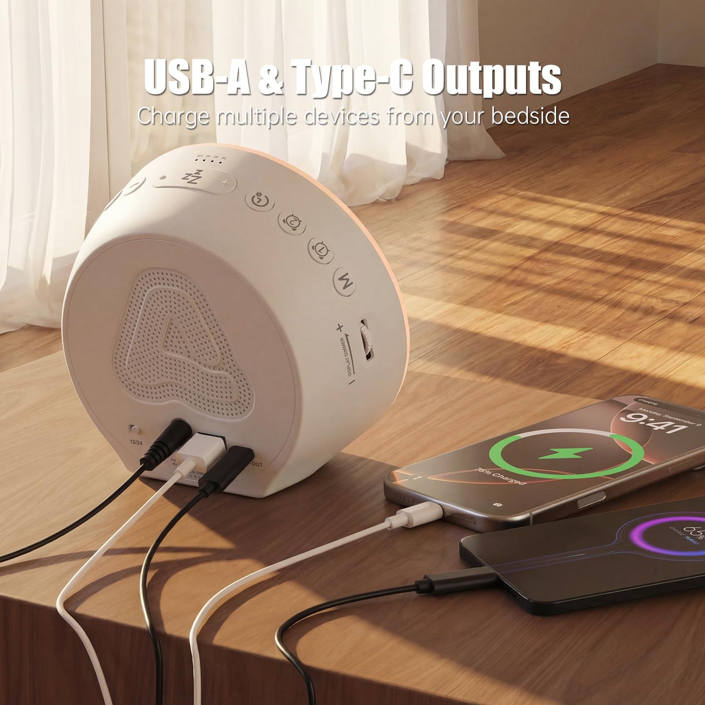 Alarm Clock Sound Machine Sleeping, Sunrise Digital Alarm Clocks Bedrooms, Loud Bluetooth Speaker Alarms Clock 23 White Noise Dual Alarms Snooze 12/24H Night Lights Timer USB Charging Dimmer, White