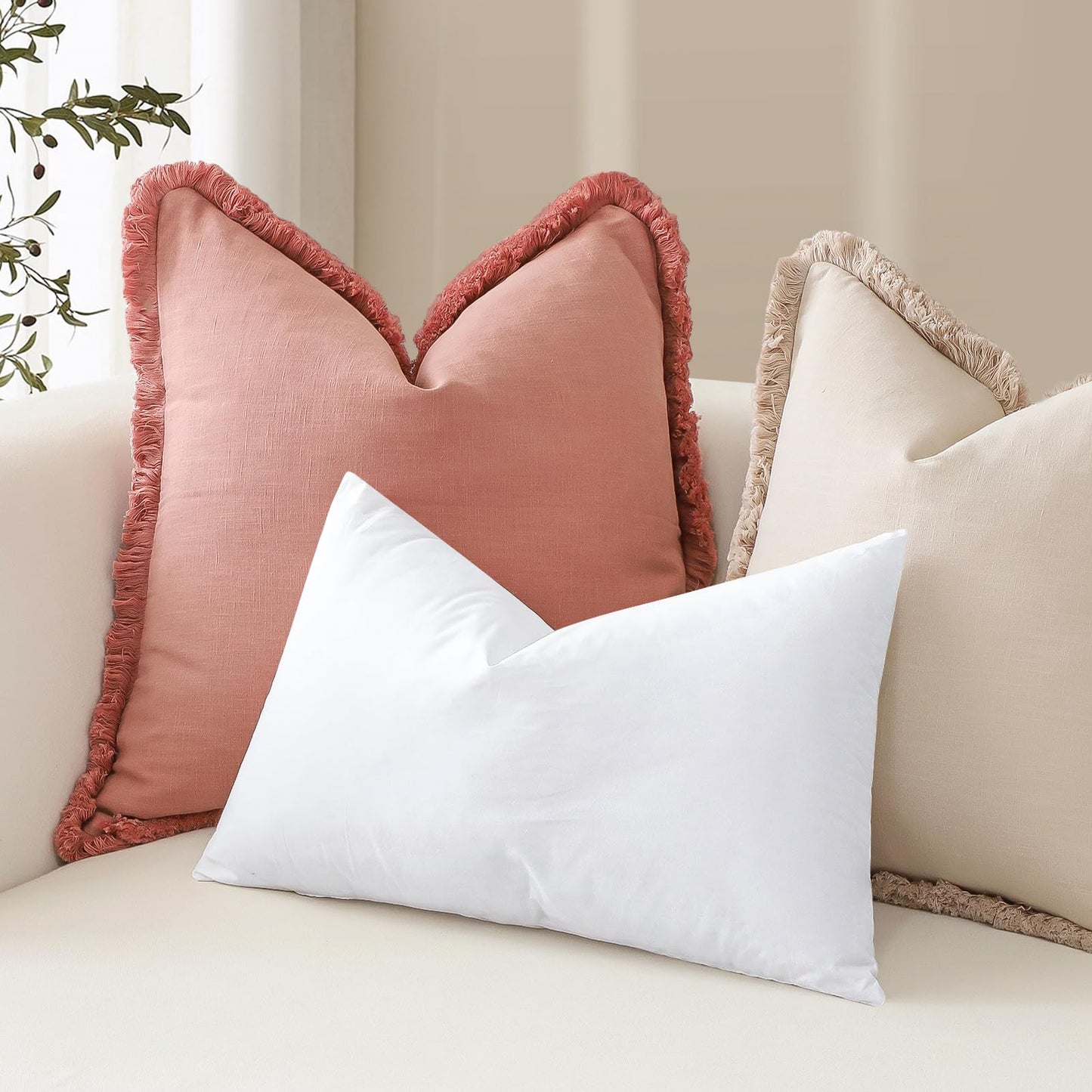 Artscope Synthetic Down Pillow Insert, 20x20 Down Alternative Throw Pillow Insert. Ultra Soft Fluffy Sleeping Pillow with 100% Cotton Cover, Decorative Pillows Set of 4-White.