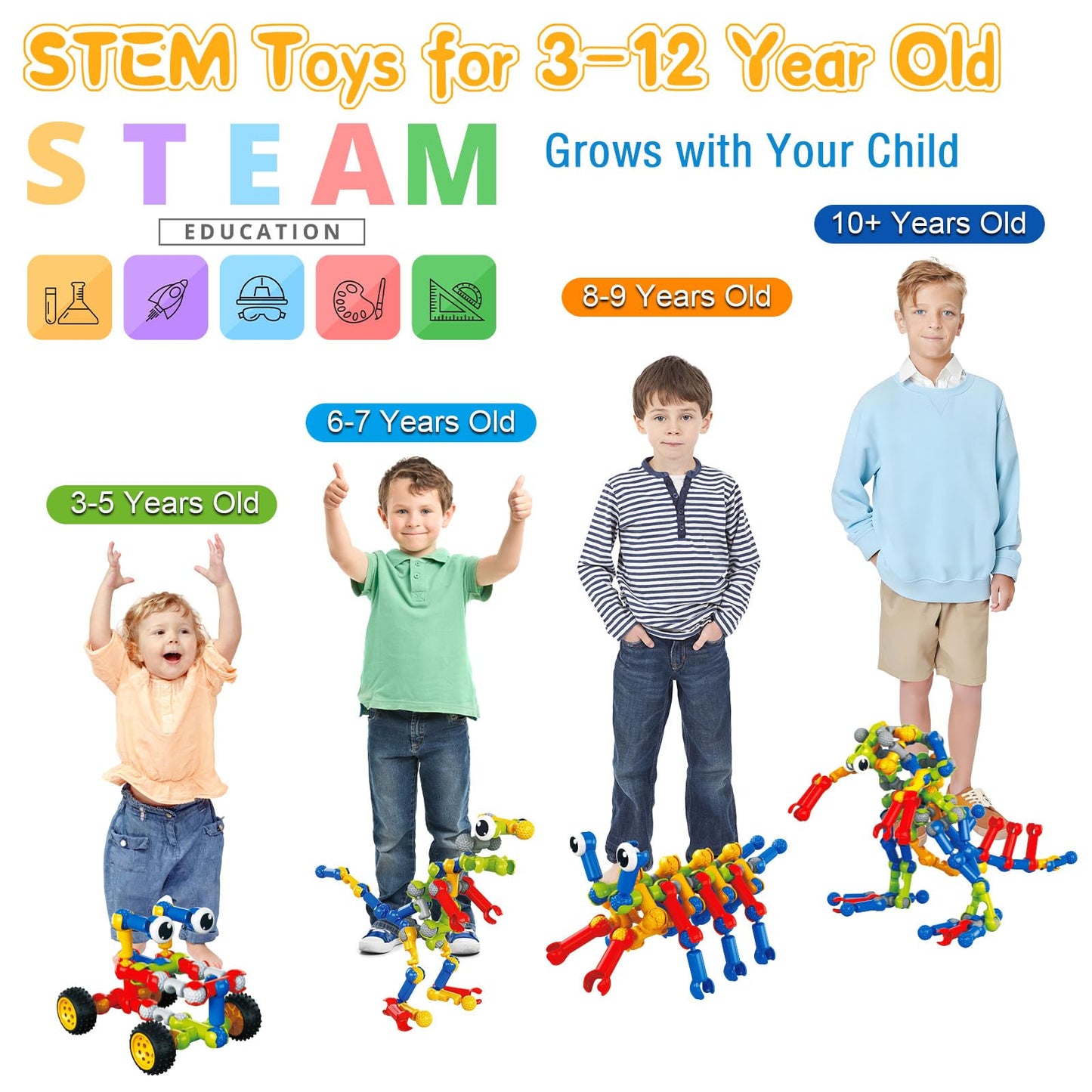 Caferria - STEM Building Blocks for 3 4 5 6 7 8 Year Old Birthday Gift 142 Pieces Building Toys for Preschool Classroom Educational Toy Building Sets
