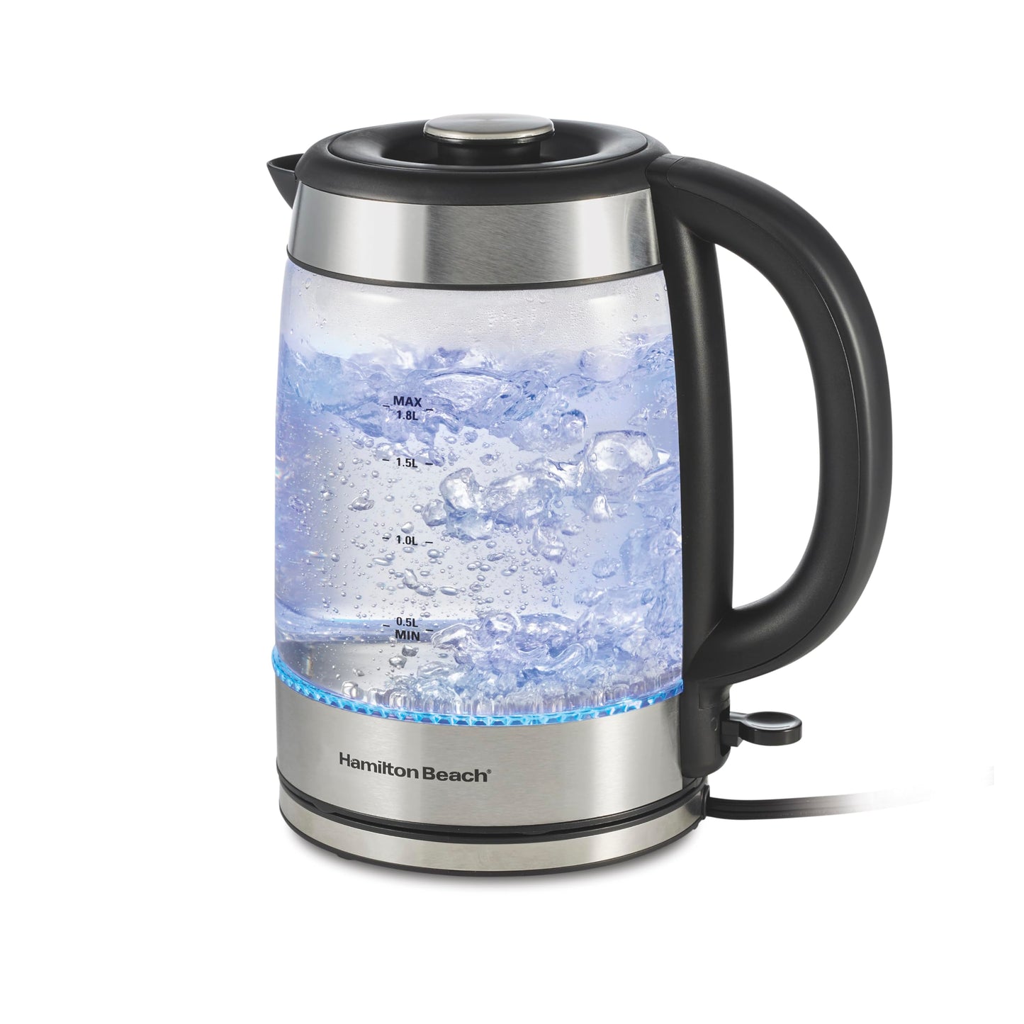 Hamilton Beach Electric Tea Kettle, Water Boiler & Heater, 1.8 Liter, 1500 Watts for Fast Boiling, BPA Free, Cordless Serving, Auto-Shutoff & Boil-Dry Protection, Blue LED, Glass (40853C)