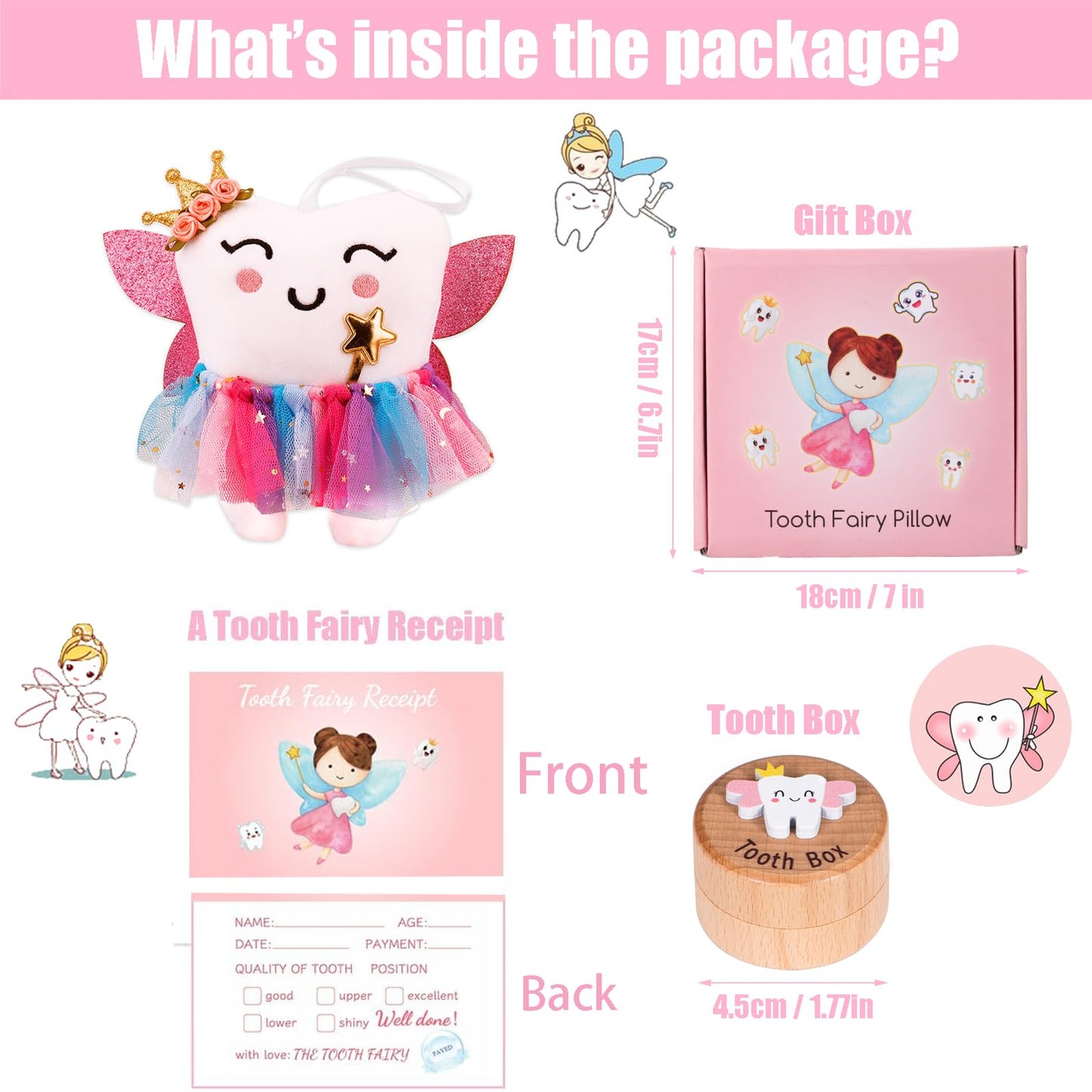 SQIMZAR Tooth Fairy Pillow with Pocket for Girls | Tooth Fairy Gift Kit
