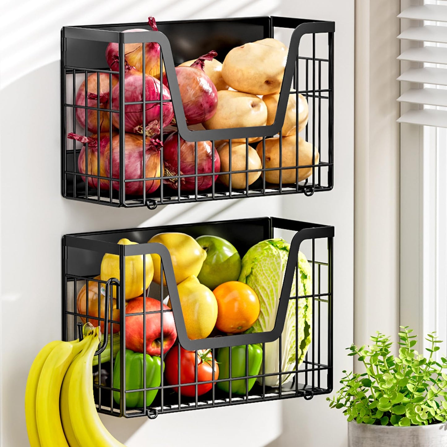 YIWANFW 2 Set Magnetic Shelf for Fridge, Potato & Onion Storage Bins, Magnetic Fruit Basket for Refrigerator Pantry Kitchen Counter Laundry Organizer, Fridge Magnetic Spice Rack Magnet Fridge Storage