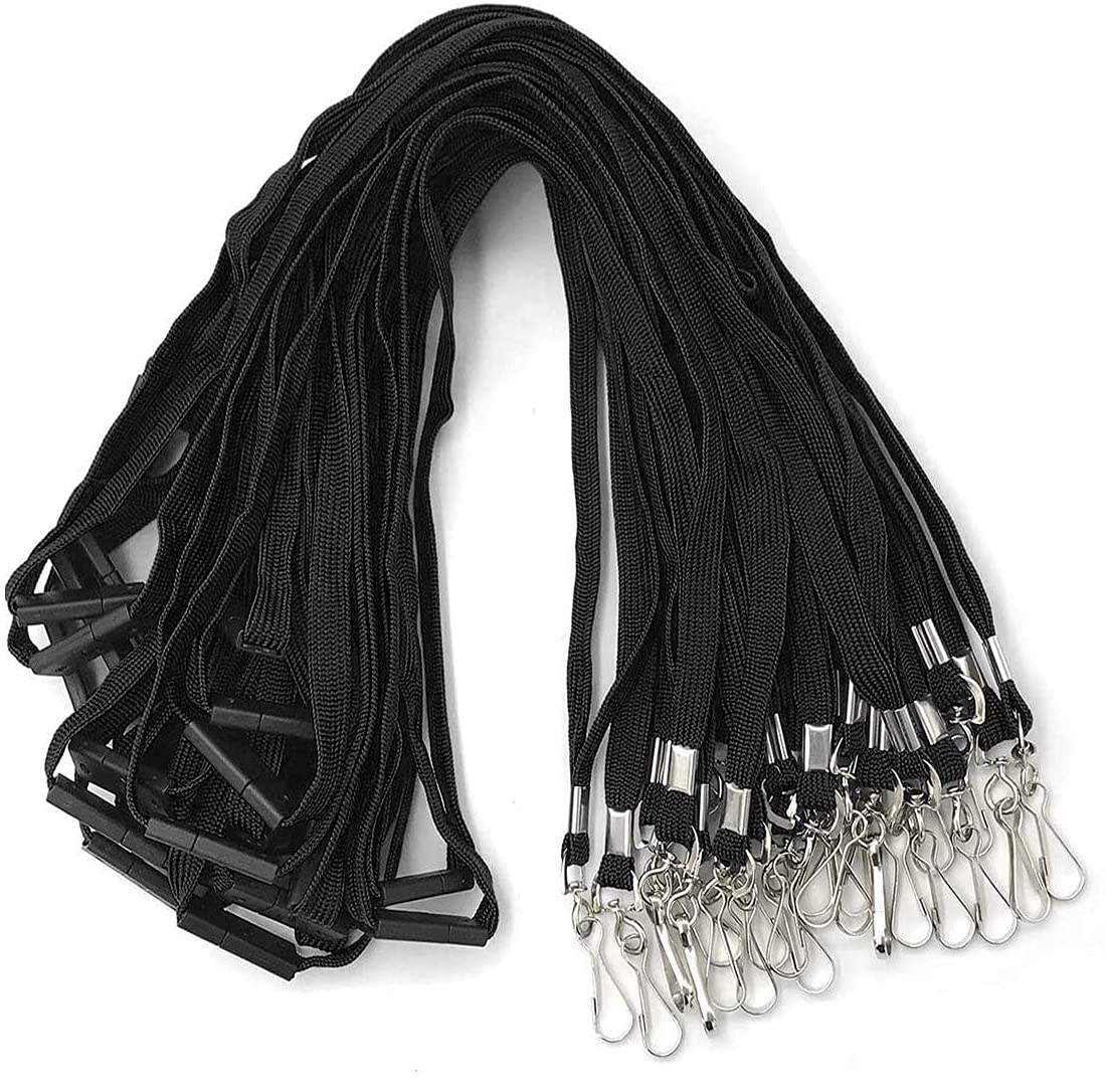 Lanyards Safety Black Lanyards Neck Flat Premium Breakaway Badge Lanyard with J-Hook for ID Nametag Badge Holder (Black, 50 PCS)