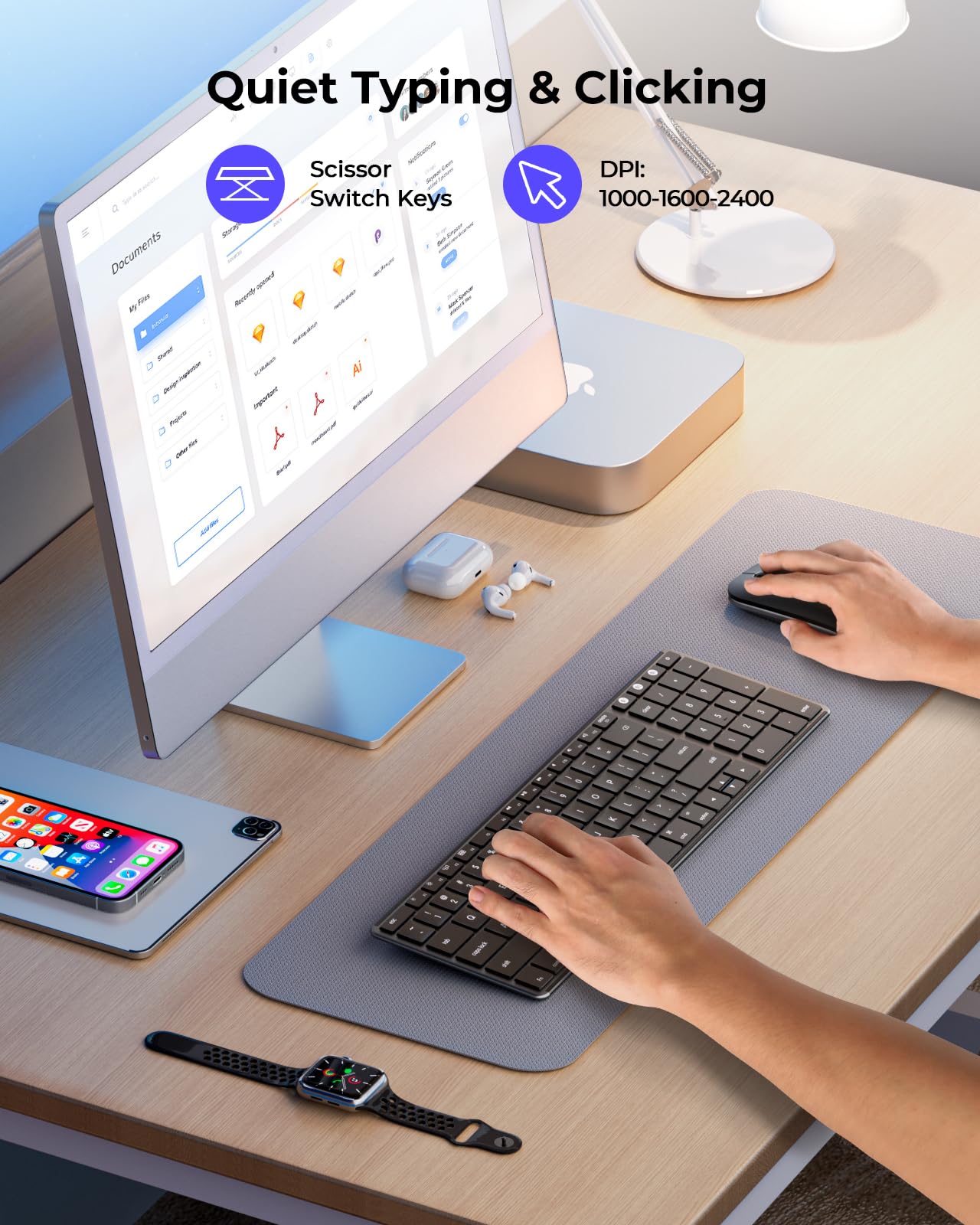 Wireless Bluetooth Keyboard and Mouse for Mac, Multi-Device Rechargeable Slim Keyboard and Mouse Stainless Steel Full Size, Compatible with MacBook Pro/Air, iPad, iMac - Space Gray