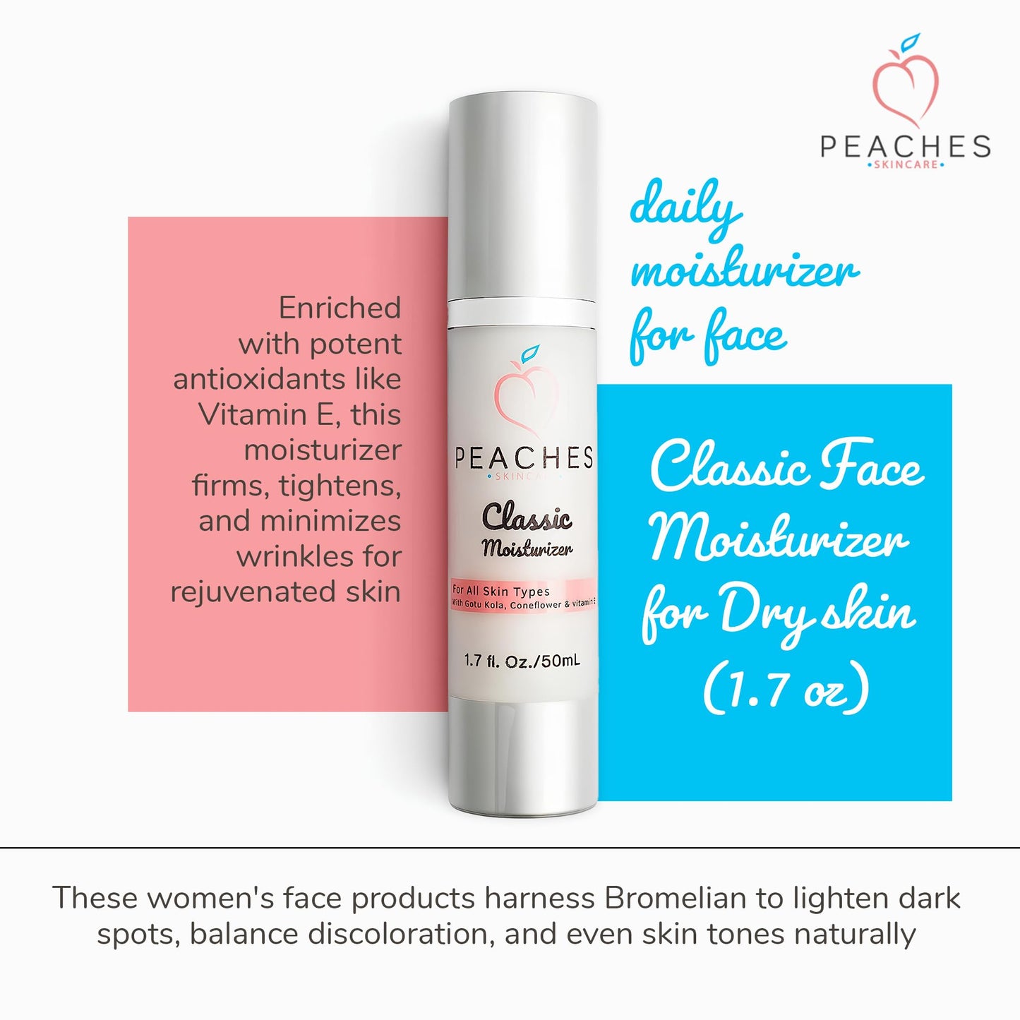 Classic Face Cream Moisturizer (1.7 oz) - Age-defying Hydrating Face Care with Vitamin E, Gotu Kola, Pineapple - Vegan Skin Care Products for All Skin Types - Classic Moisturizer